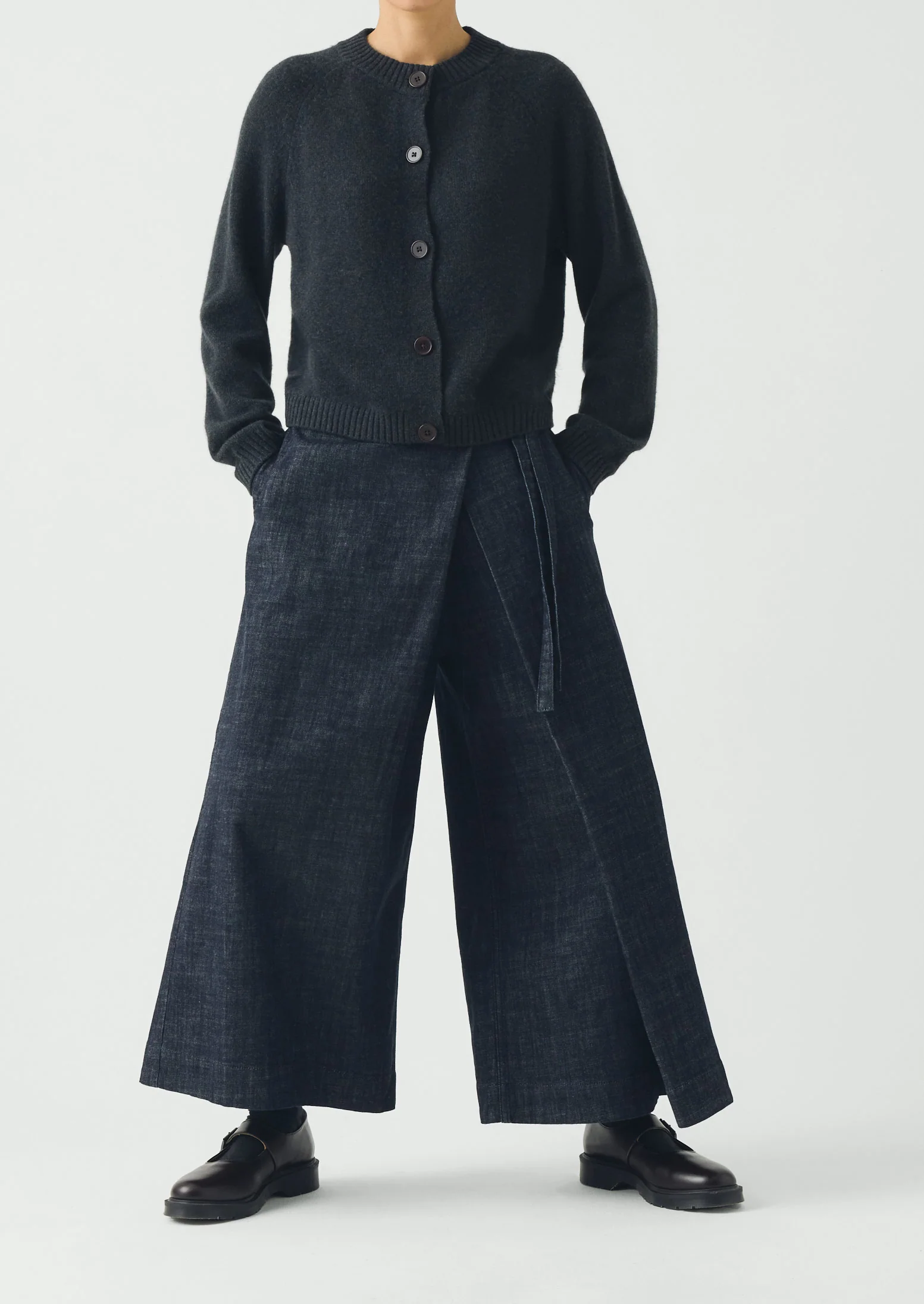 Pleated Wrap Denim Culottes | Indigo - Image 4