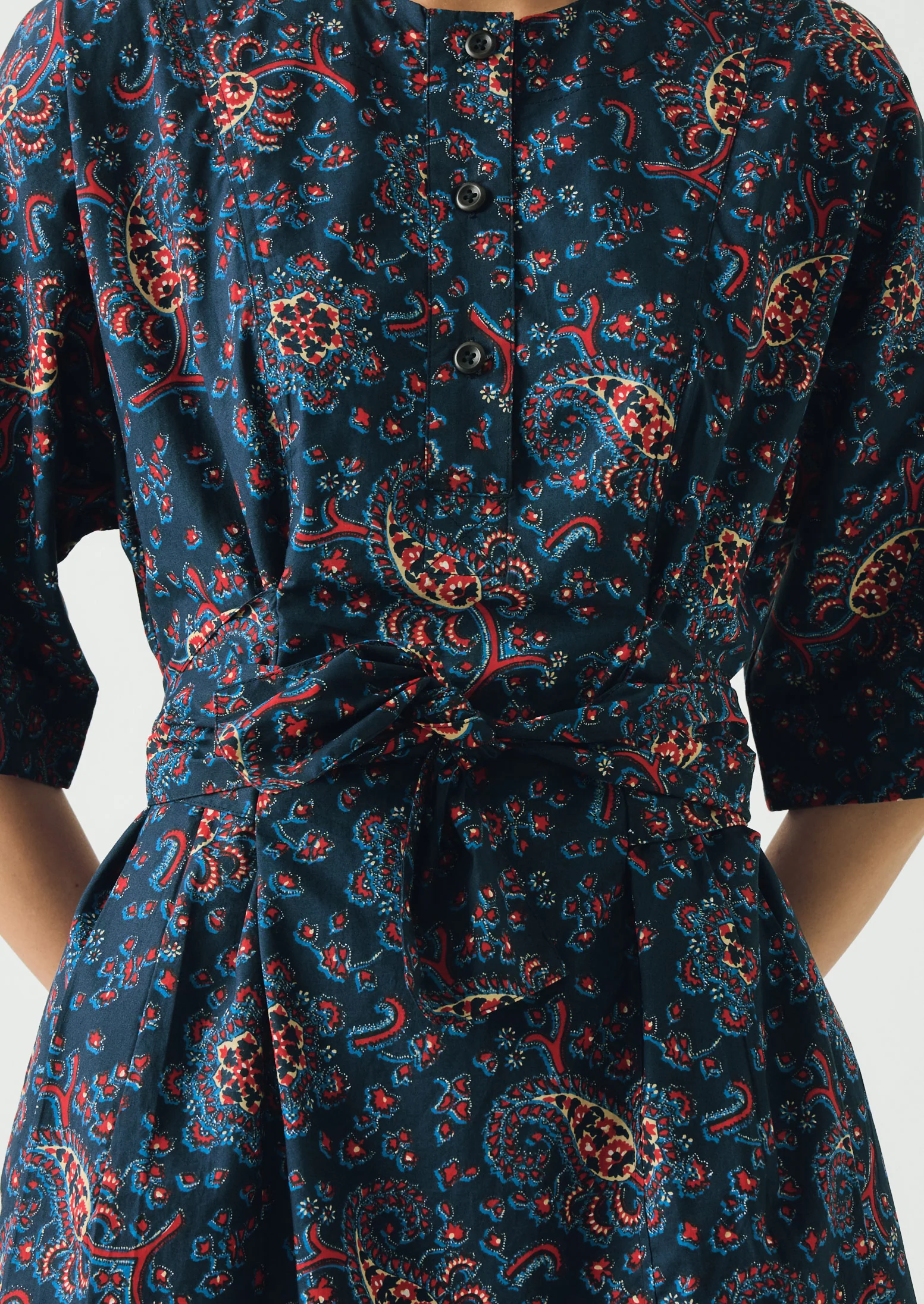 Provencal Paisley Print Cotton Poplin Dress | Provencal Blue - Image 3