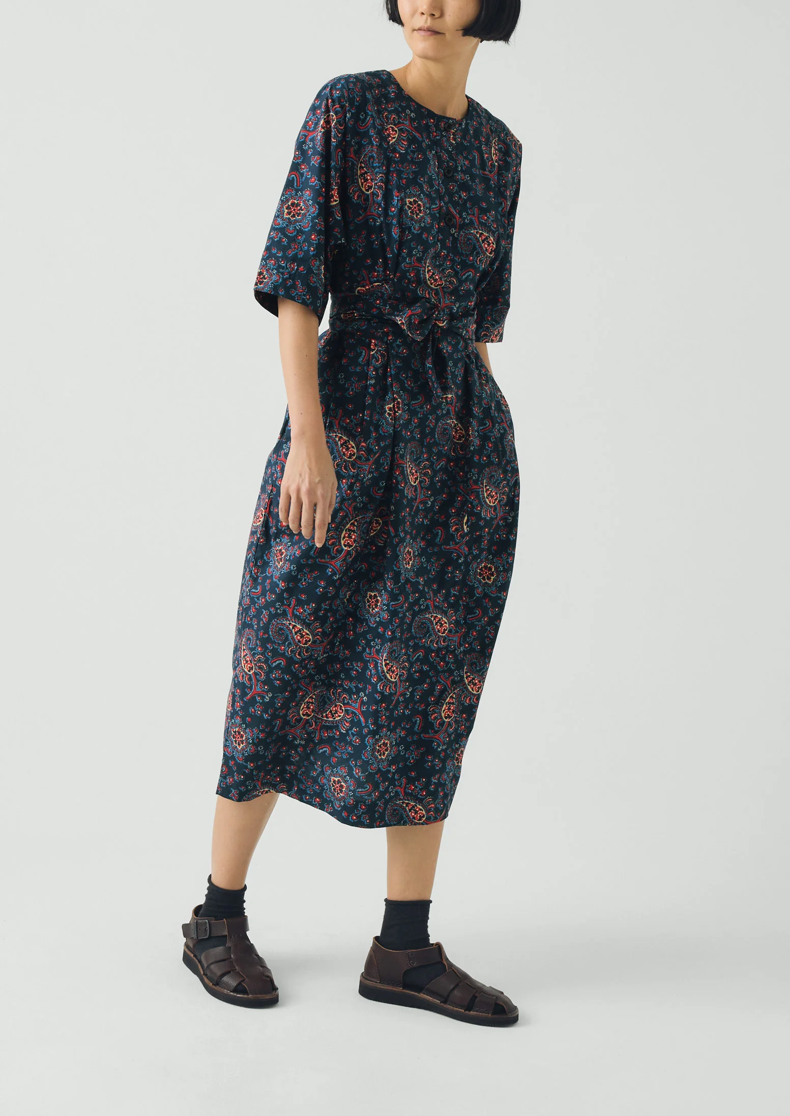 Provencal Paisley Print Cotton Poplin Dress | Provencal Blue - Image 4