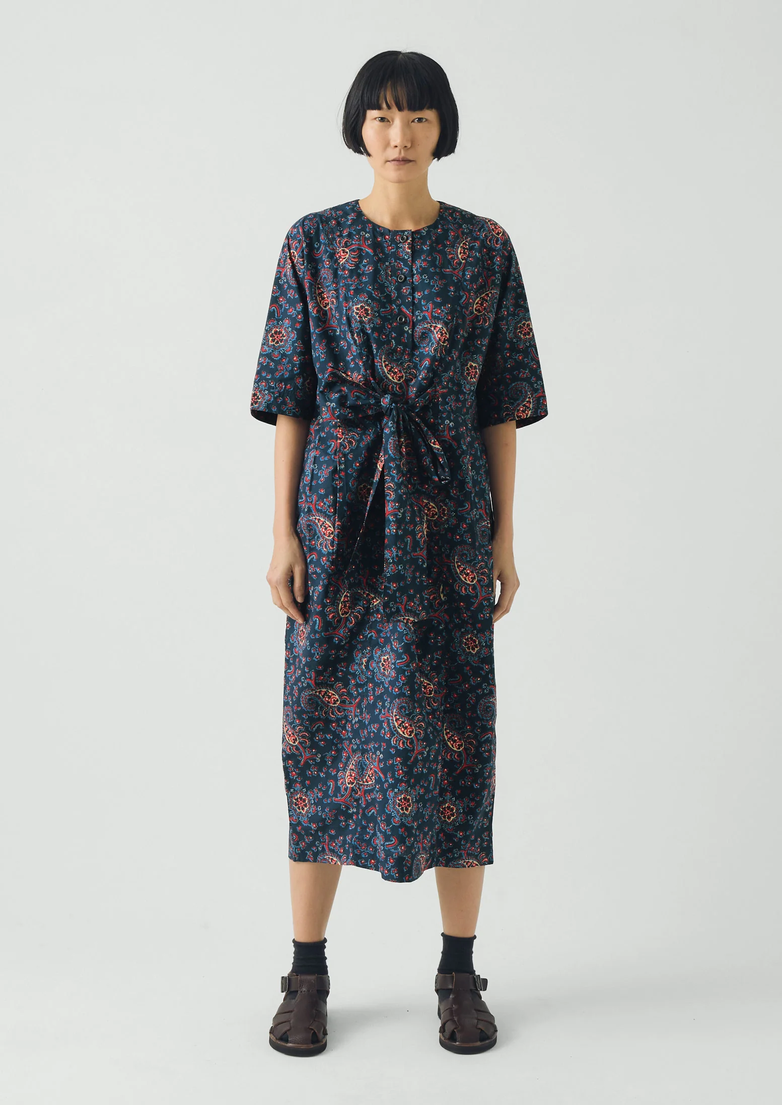 Provencal Paisley Print Cotton Poplin Dress | Provencal Blue - Image 6