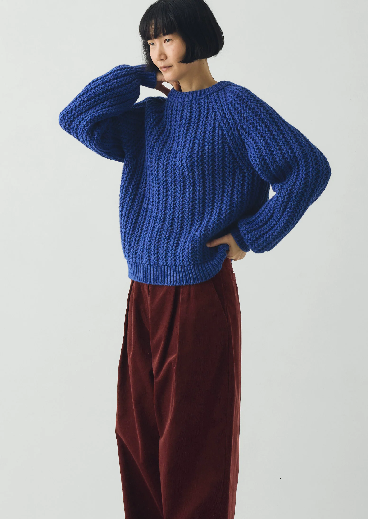Racked Rib Wool Cotton Sweater | Cobalt - Image 3
