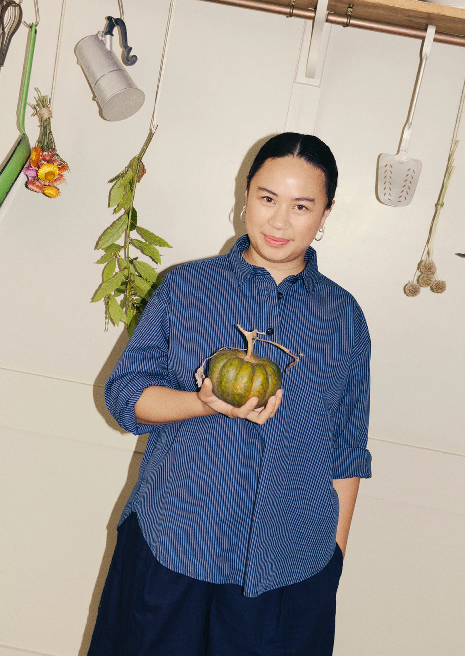 Railroad Stripe Cotton Smock Popover Shirt | Denim Blue - Image 2