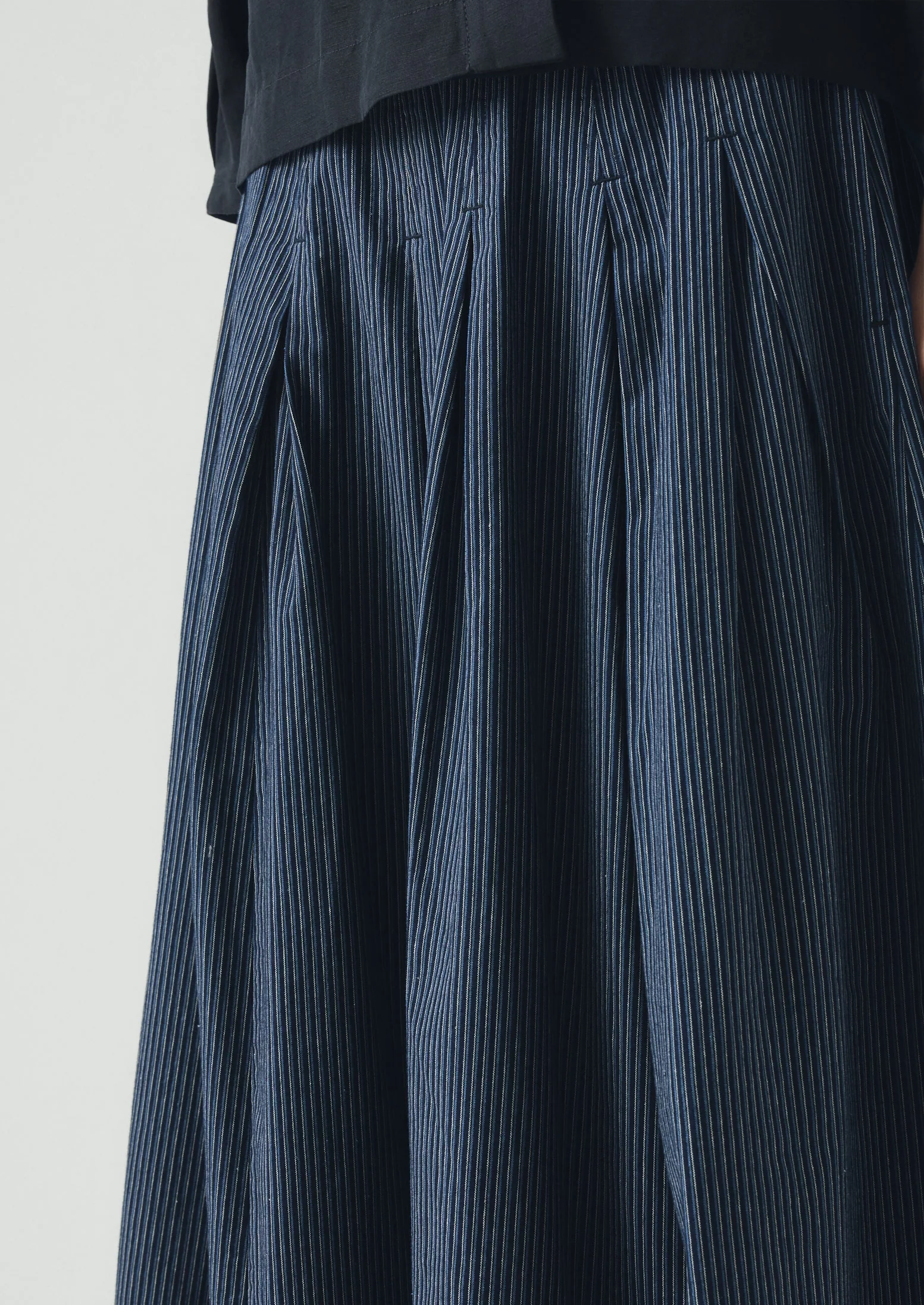 Railroad Stripe Pleated Cotton Skirt | Denim Blue - Image 3