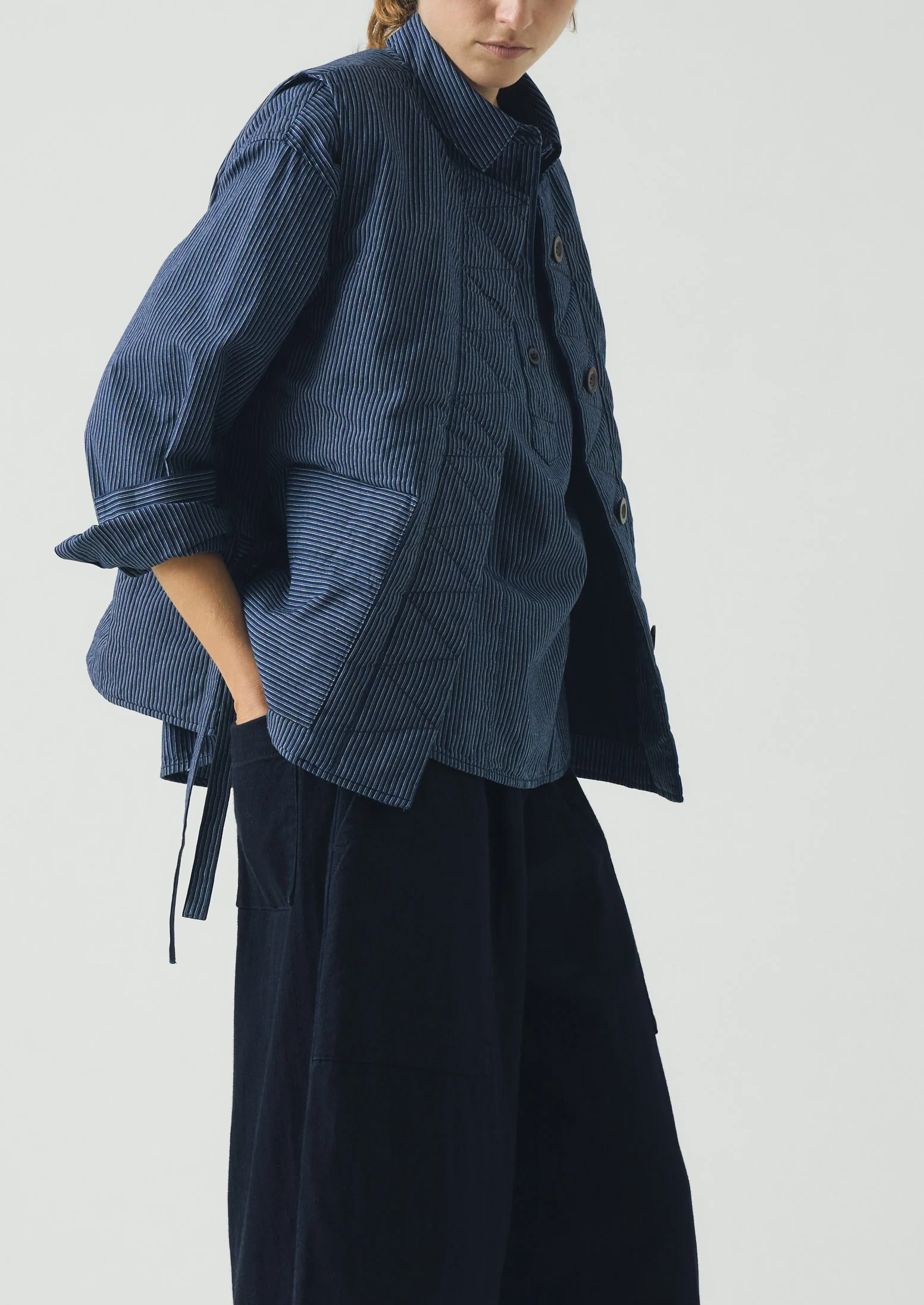 Railroad Stripe Side Tie Vest | Denim Blue - Image 3