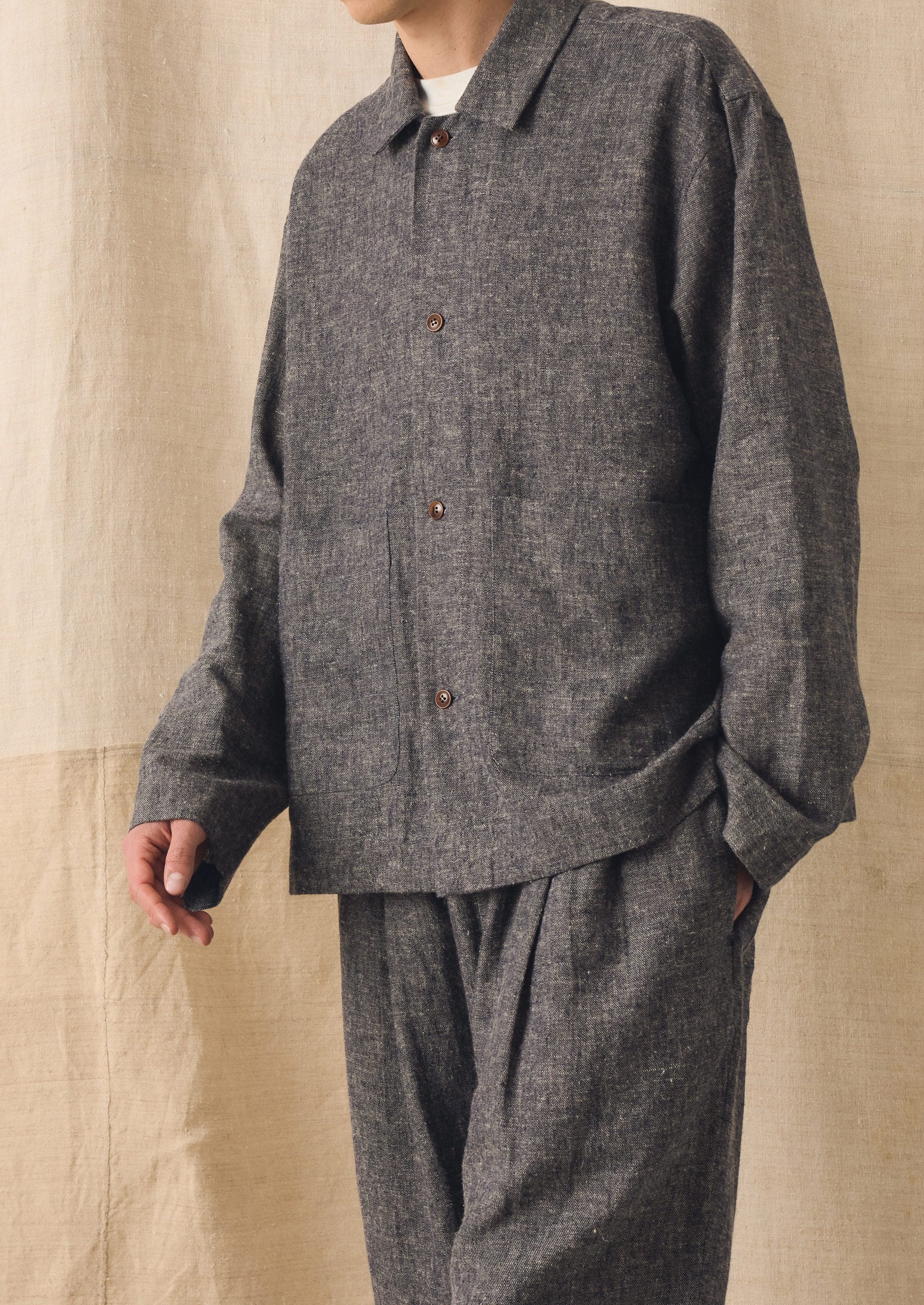 Relaxed Linen Cotton Shirt | Navy/Ecru - Image 2