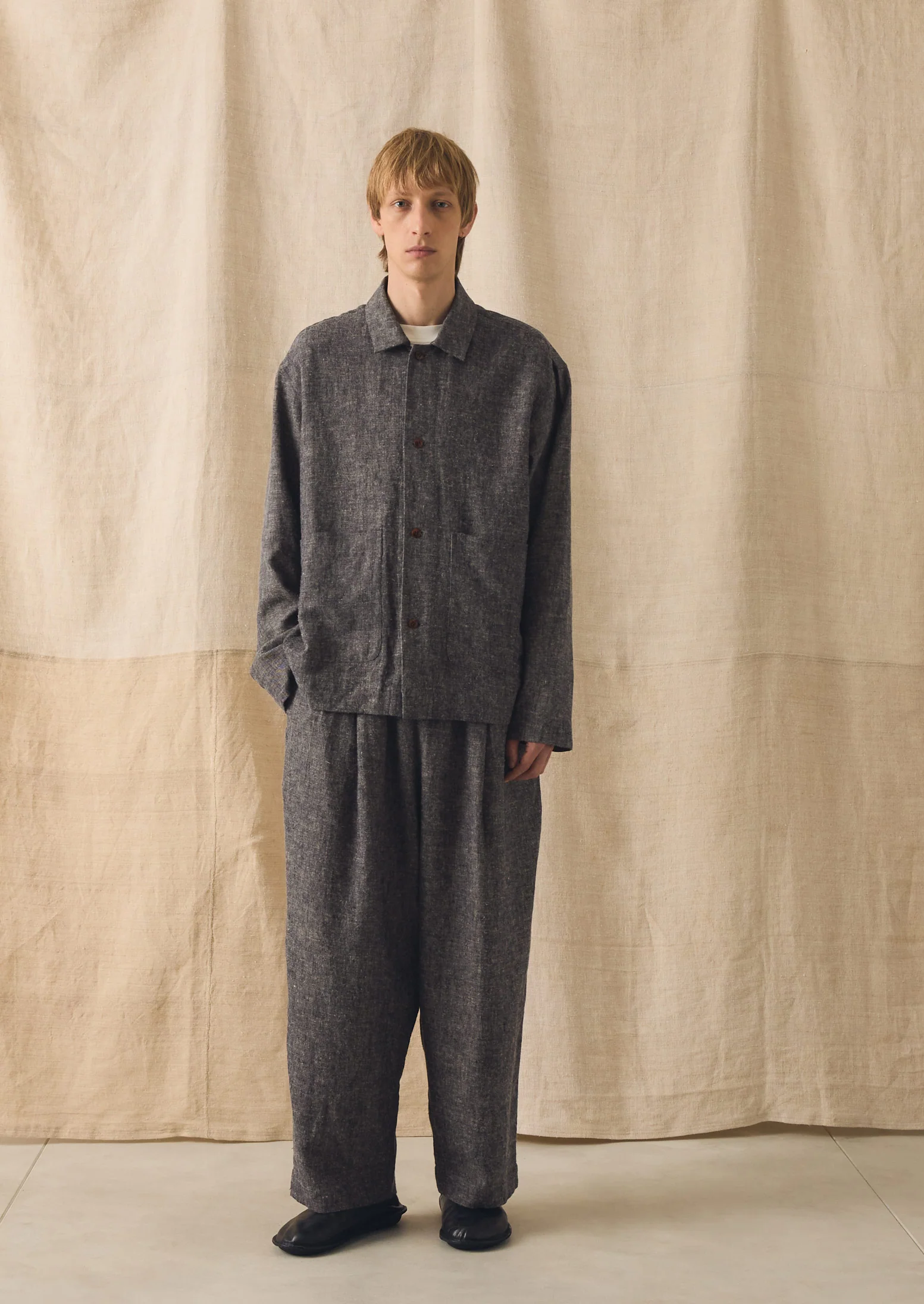 Relaxed Linen Cotton Shirt | Navy/Ecru - Image 3