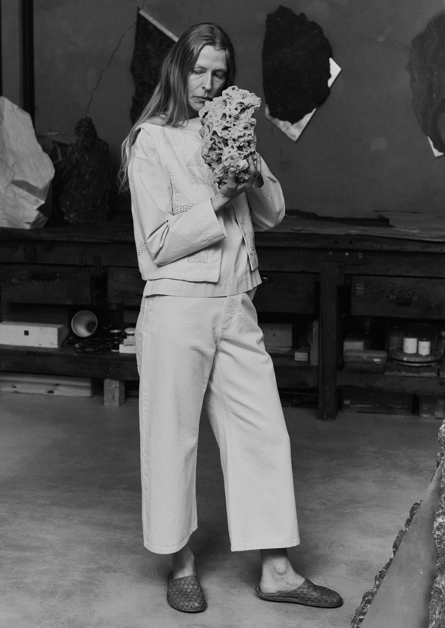 Relaxed Wide Leg Denim Trousers | Ecru - Image 4