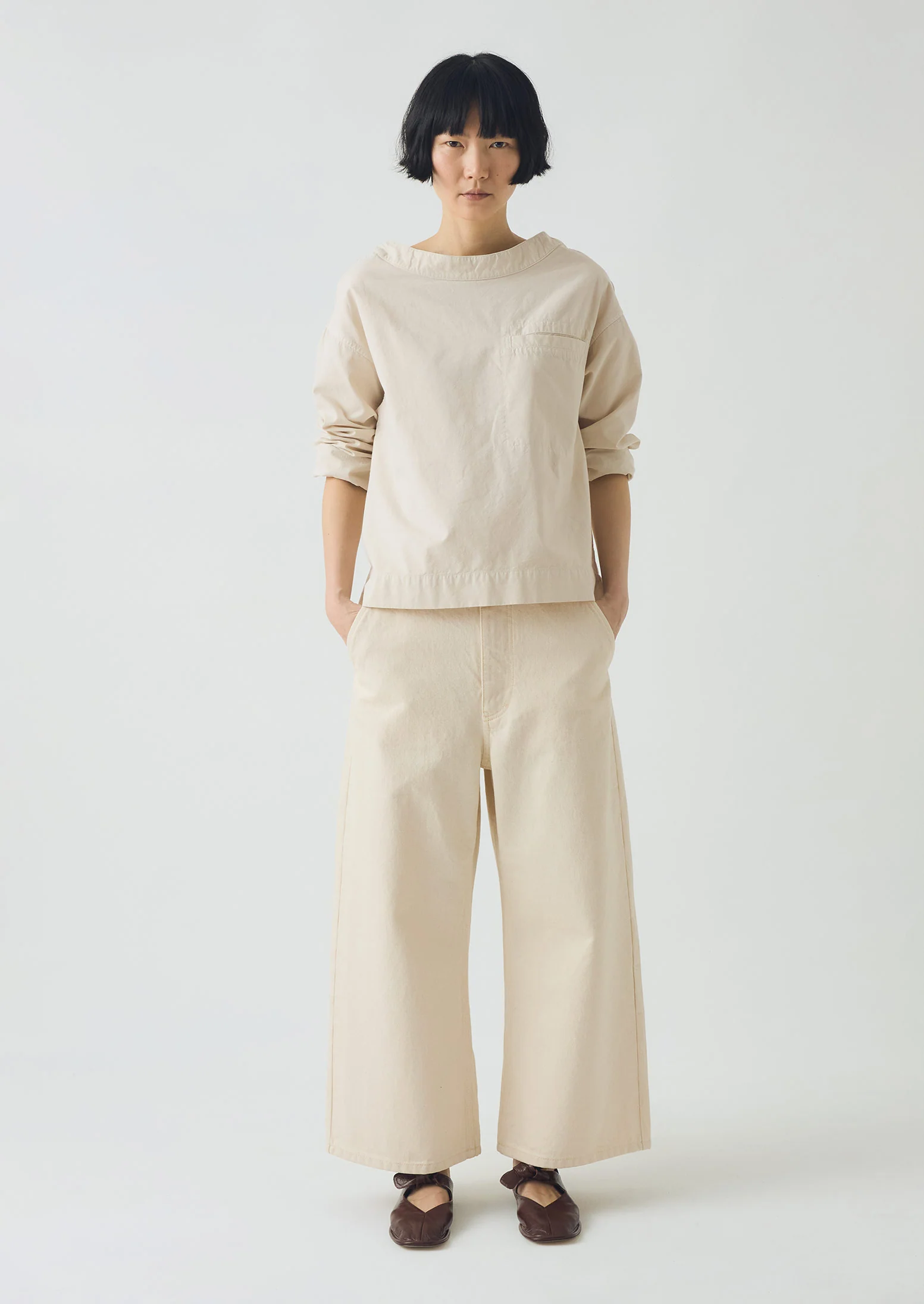 Relaxed Wide Leg Denim Trousers | Ecru - Image 5