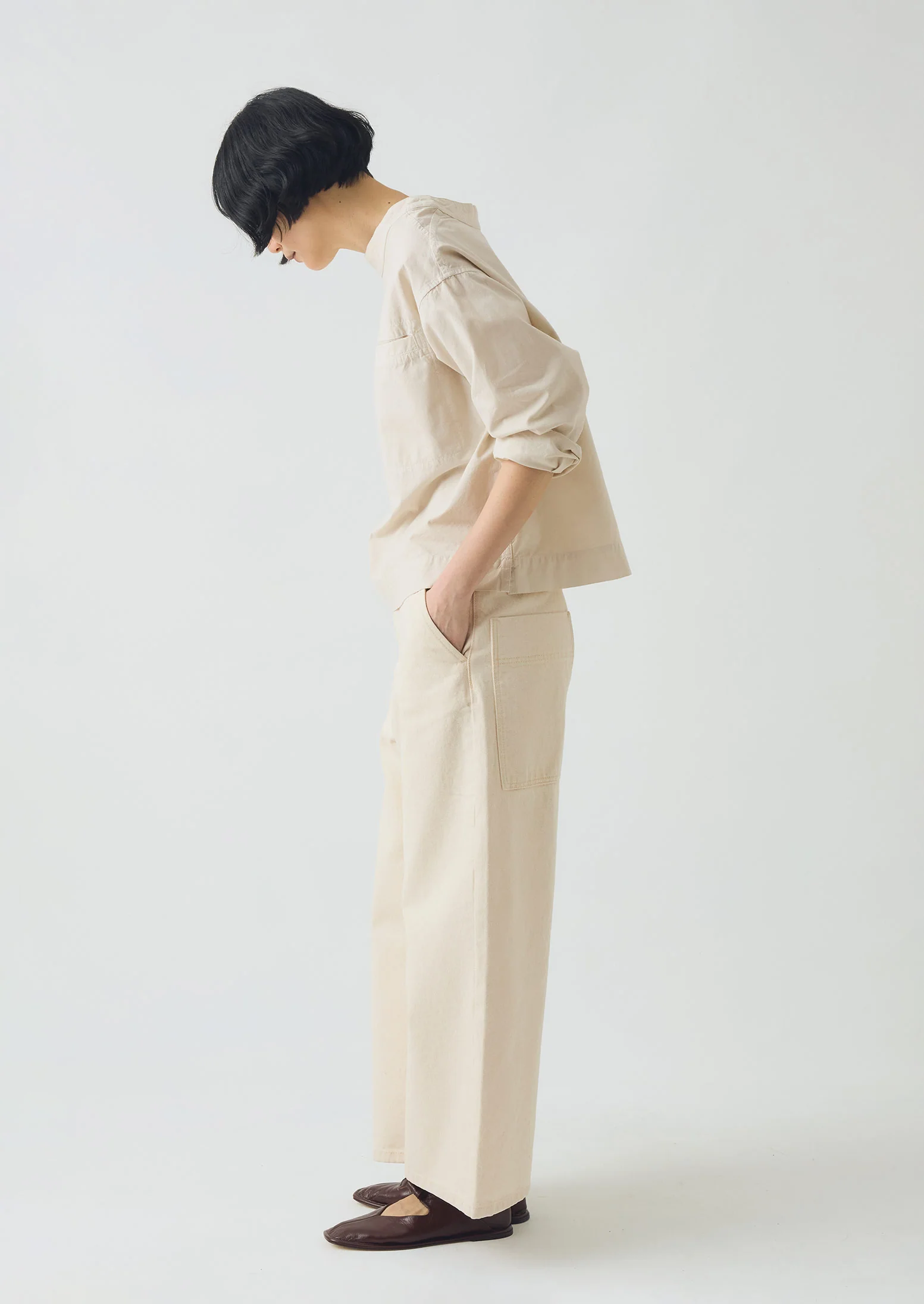 Relaxed Wide Leg Denim Trousers | Ecru - Image 6