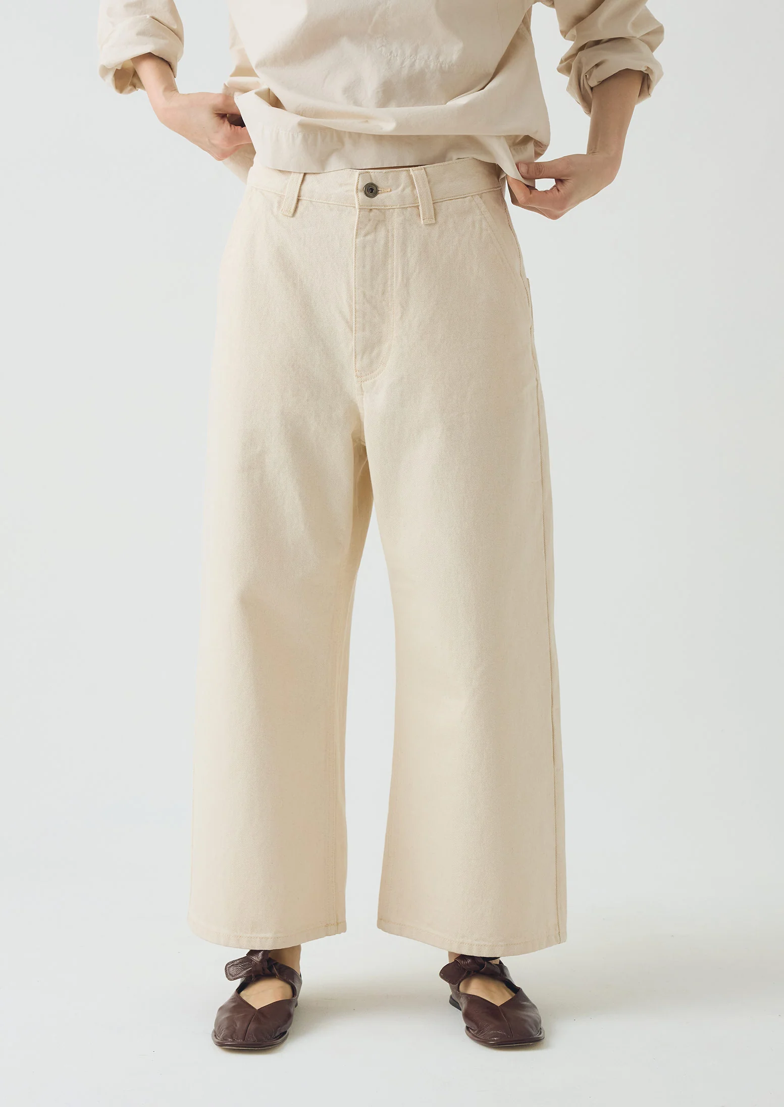 Relaxed Wide Leg Denim Trousers | Ecru - Image 7