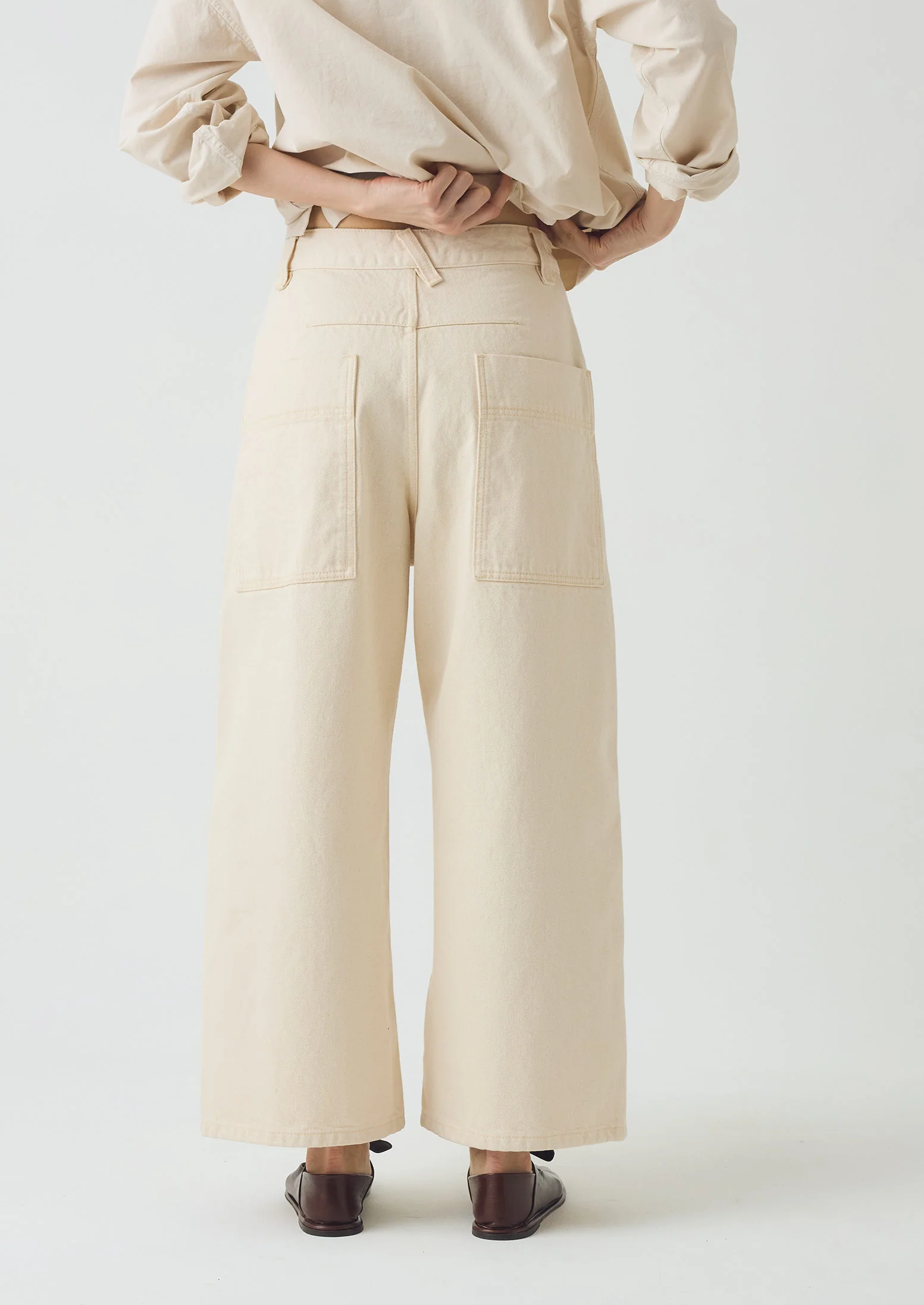 Relaxed Wide Leg Denim Trousers | Ecru - Image 8