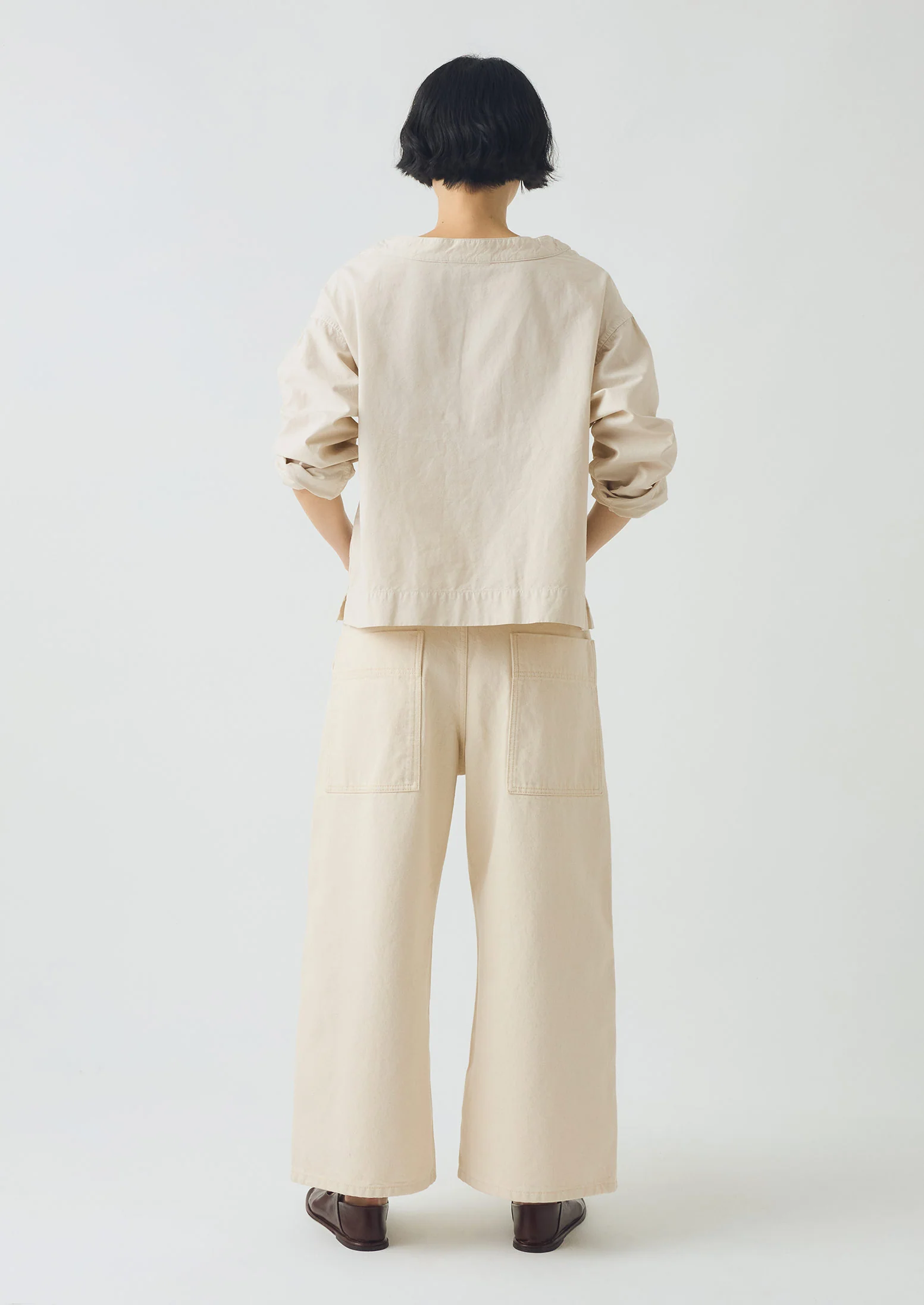 Relaxed Wide Leg Denim Trousers | Ecru - Image 9