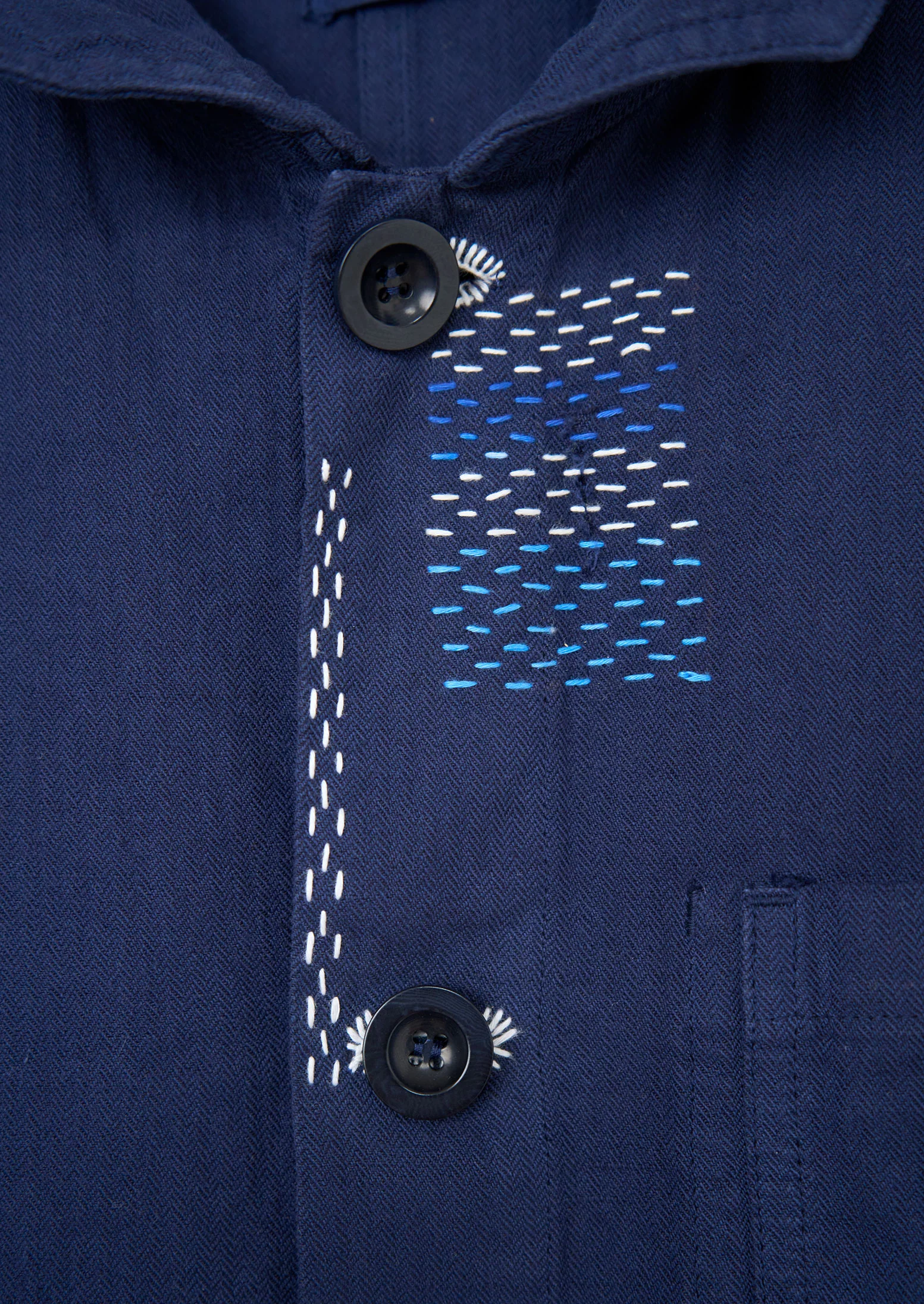 Renewed Garment Dyed Herringbone Jacket Size M (01) | Dark Indigo - Image 3