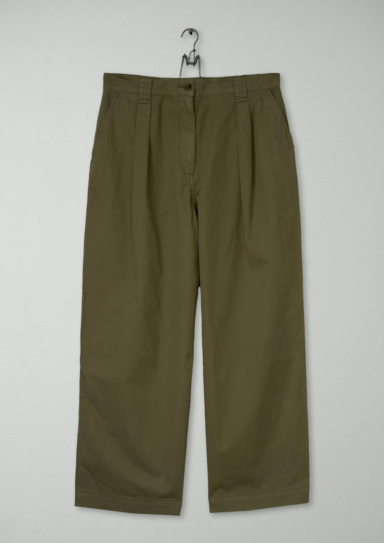 Reworn Cotton Linen Twill Trousers Size 14 (1028) | Olive Leaf