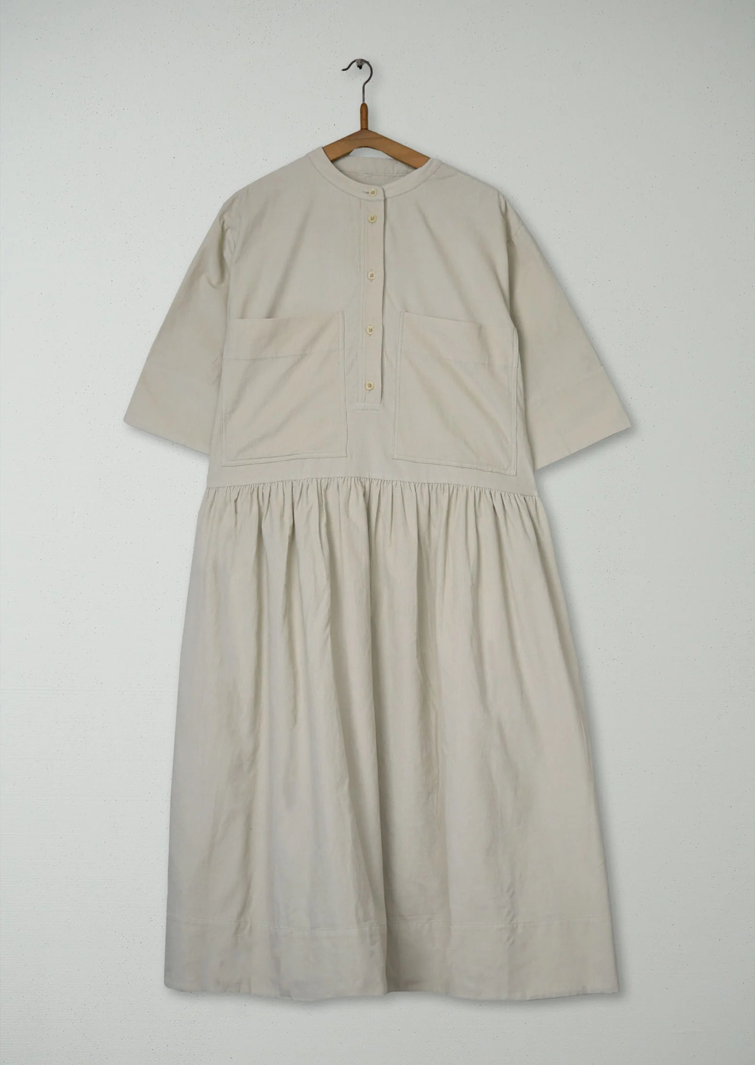 Reworn Needlecord Workwear Dress Size M (1741) | Pale Stone