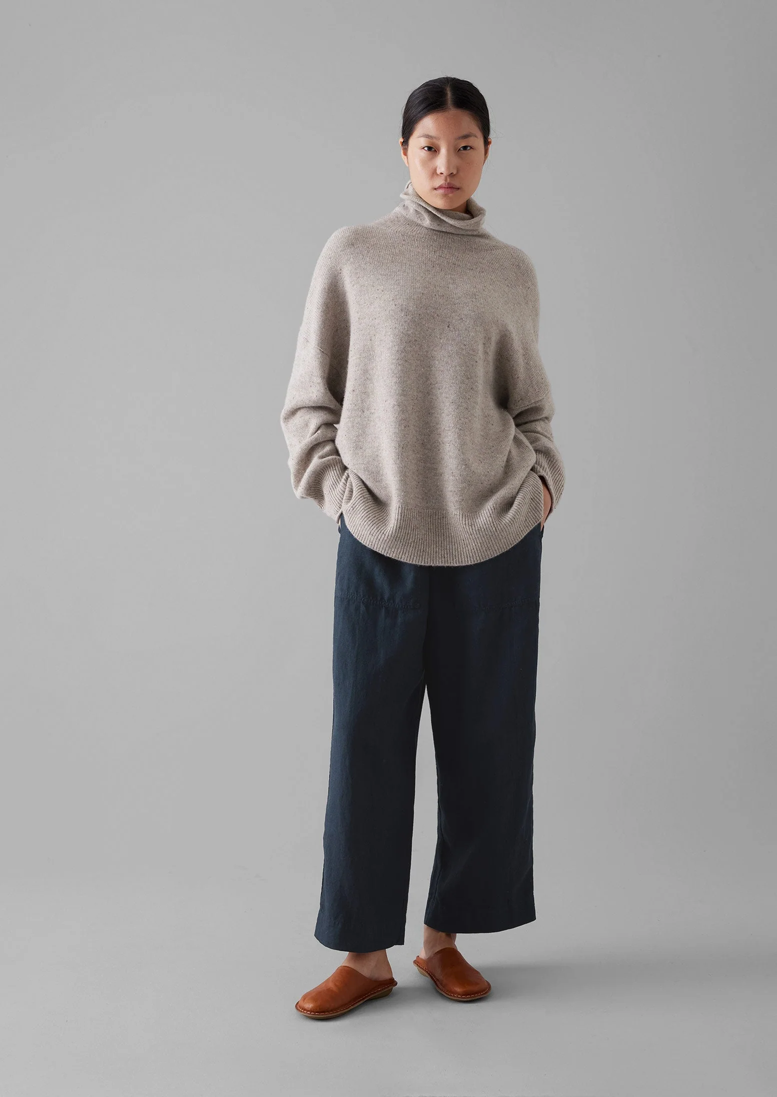 Roll Neck Wool Cashmere Sweater | Oatmeal - Image 3