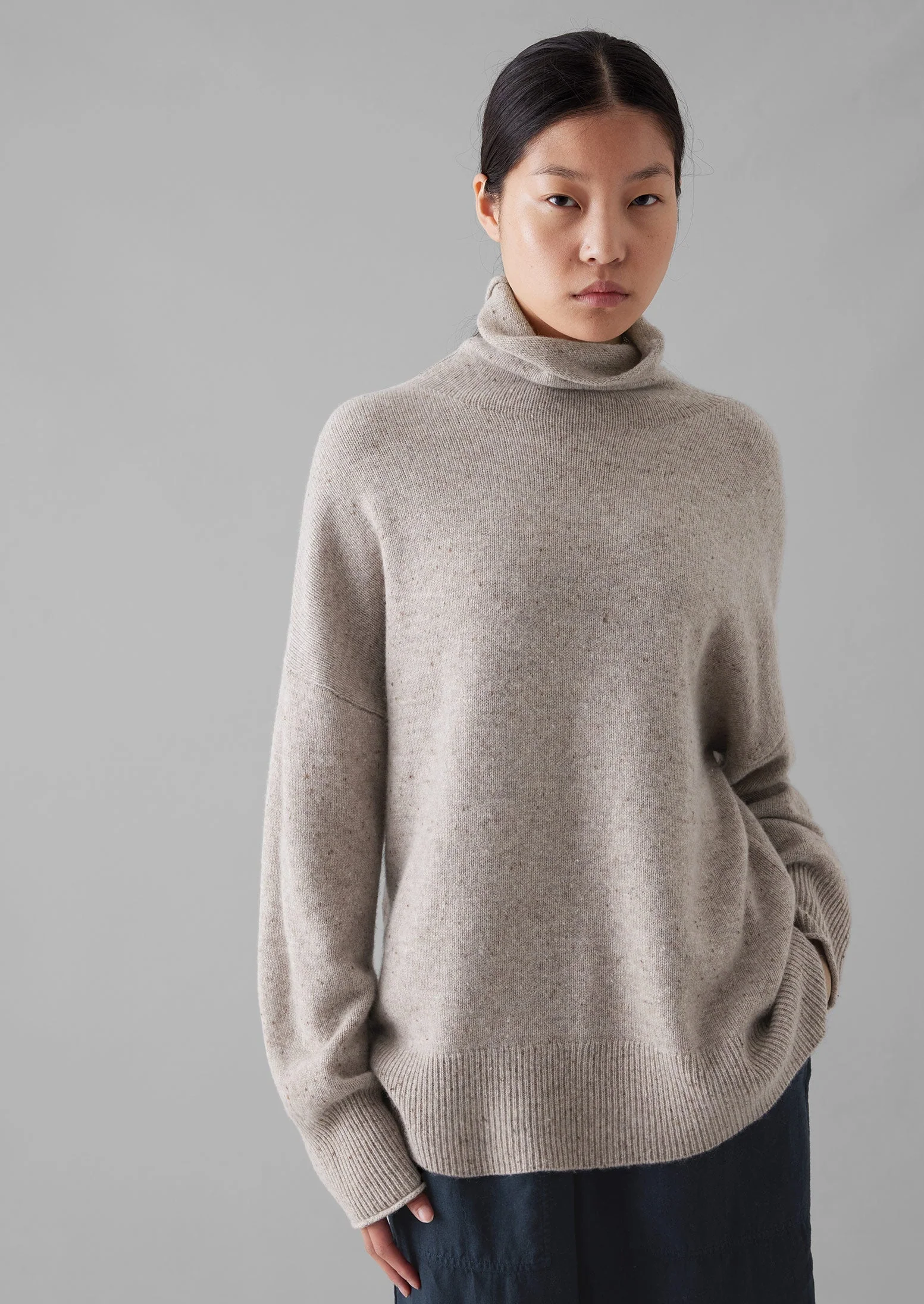 Roll Neck Wool Cashmere Sweater | Oatmeal - Image 5