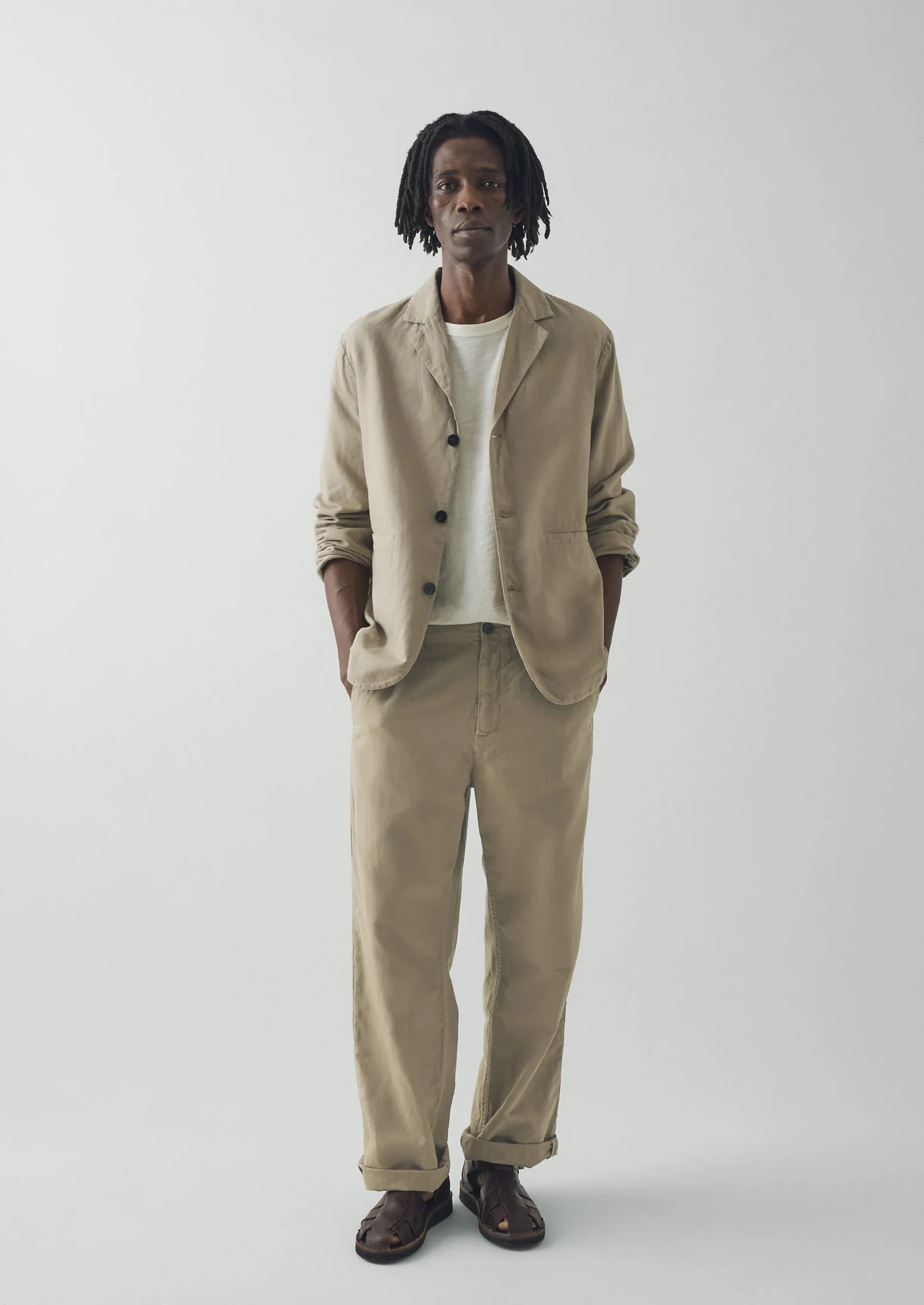 Rory Elasticated Cotton Linen Trousers | Salt - Image 2