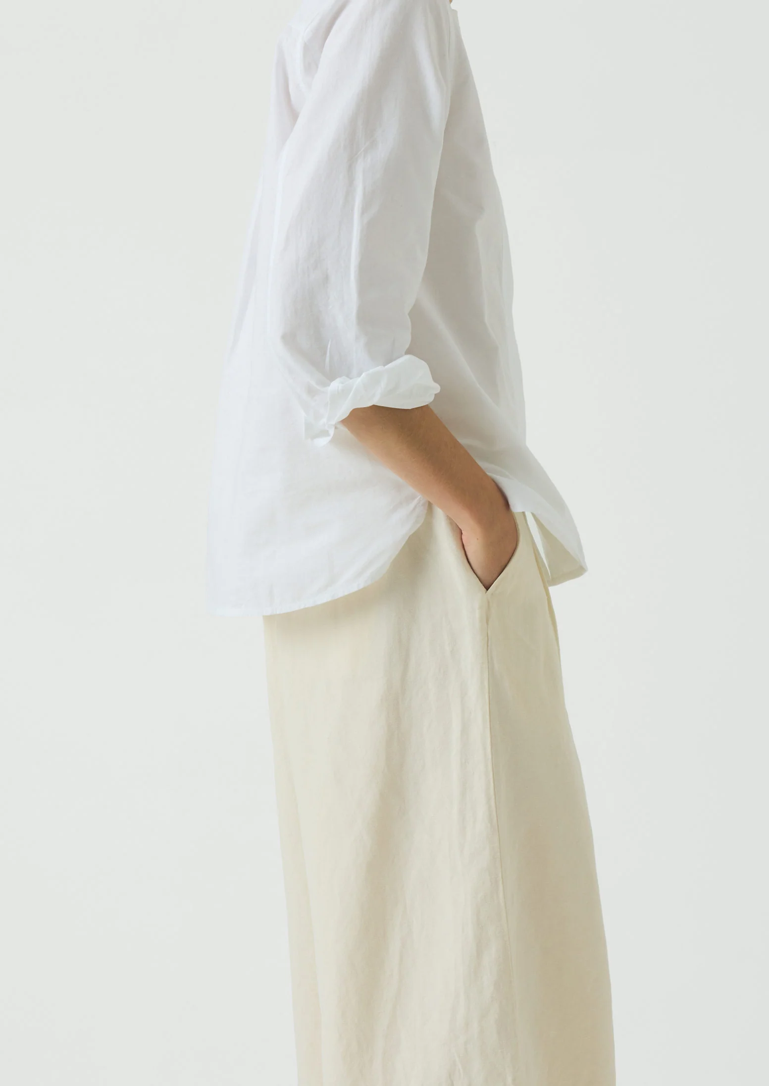 Round Neck Cotton Oxford Shirt | Paper White - Image 6