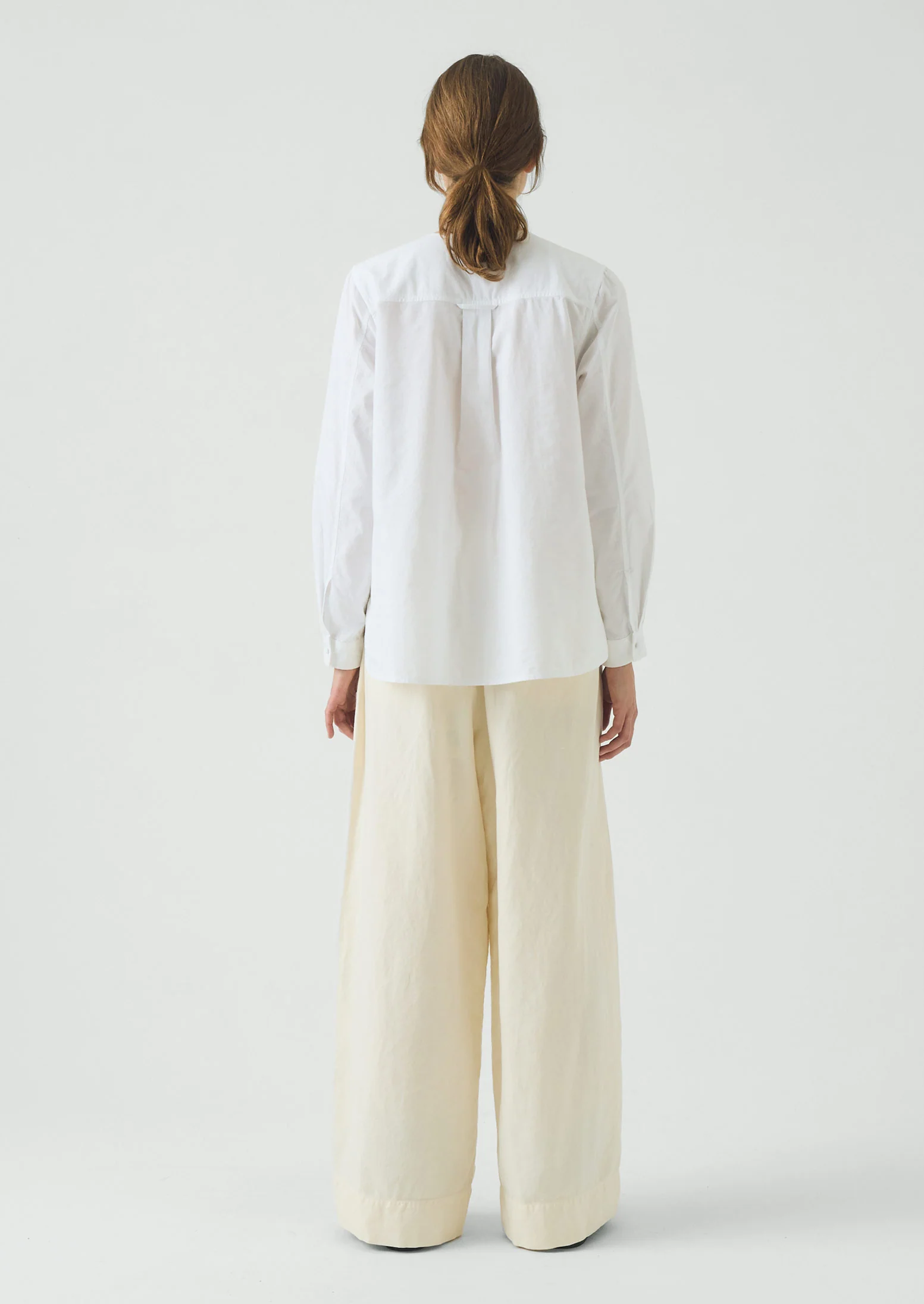 Round Neck Cotton Oxford Shirt | Paper White - Image 7