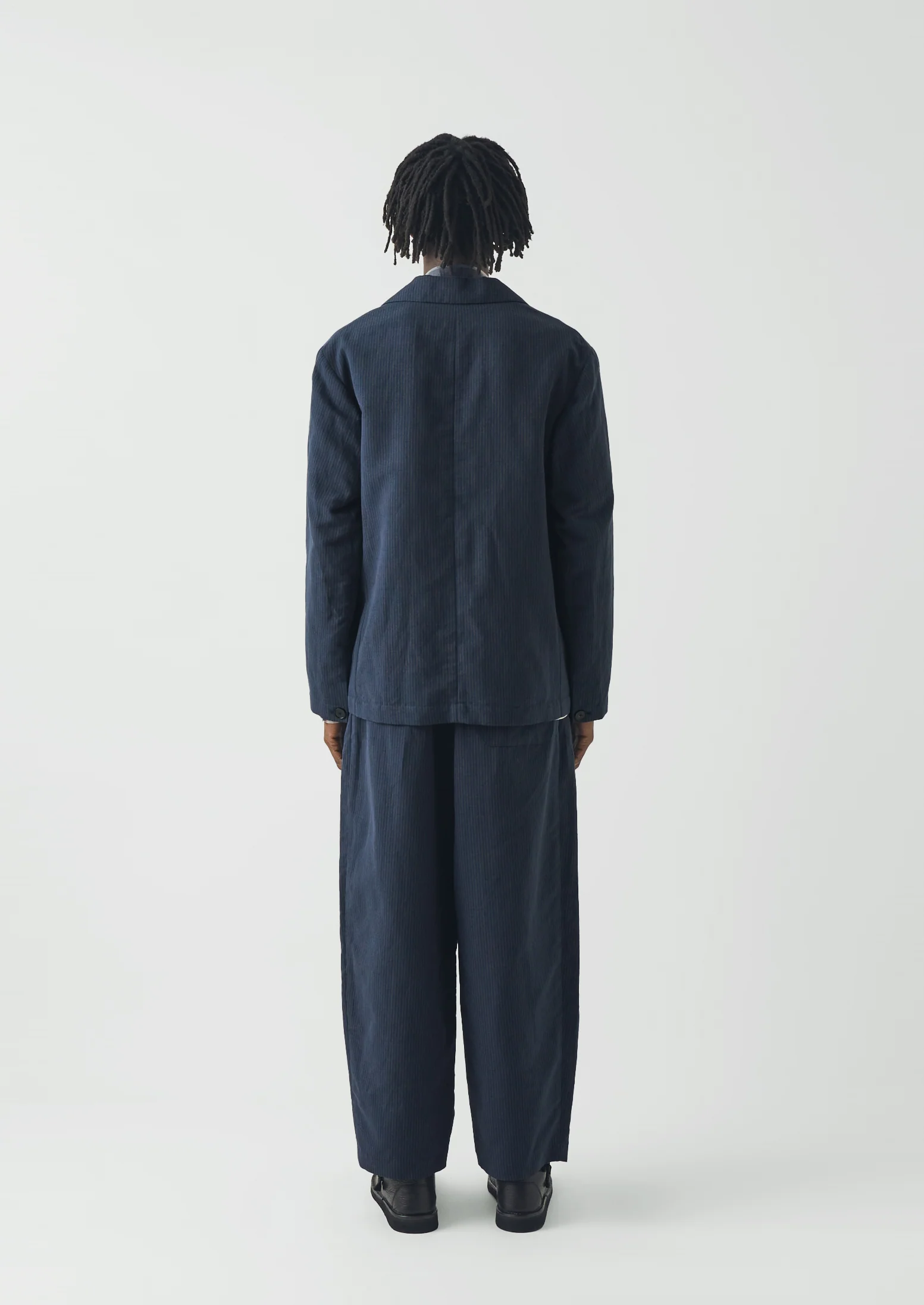Running Stitch Cotton Linen Blazer | Navy/Fawn - Image 5