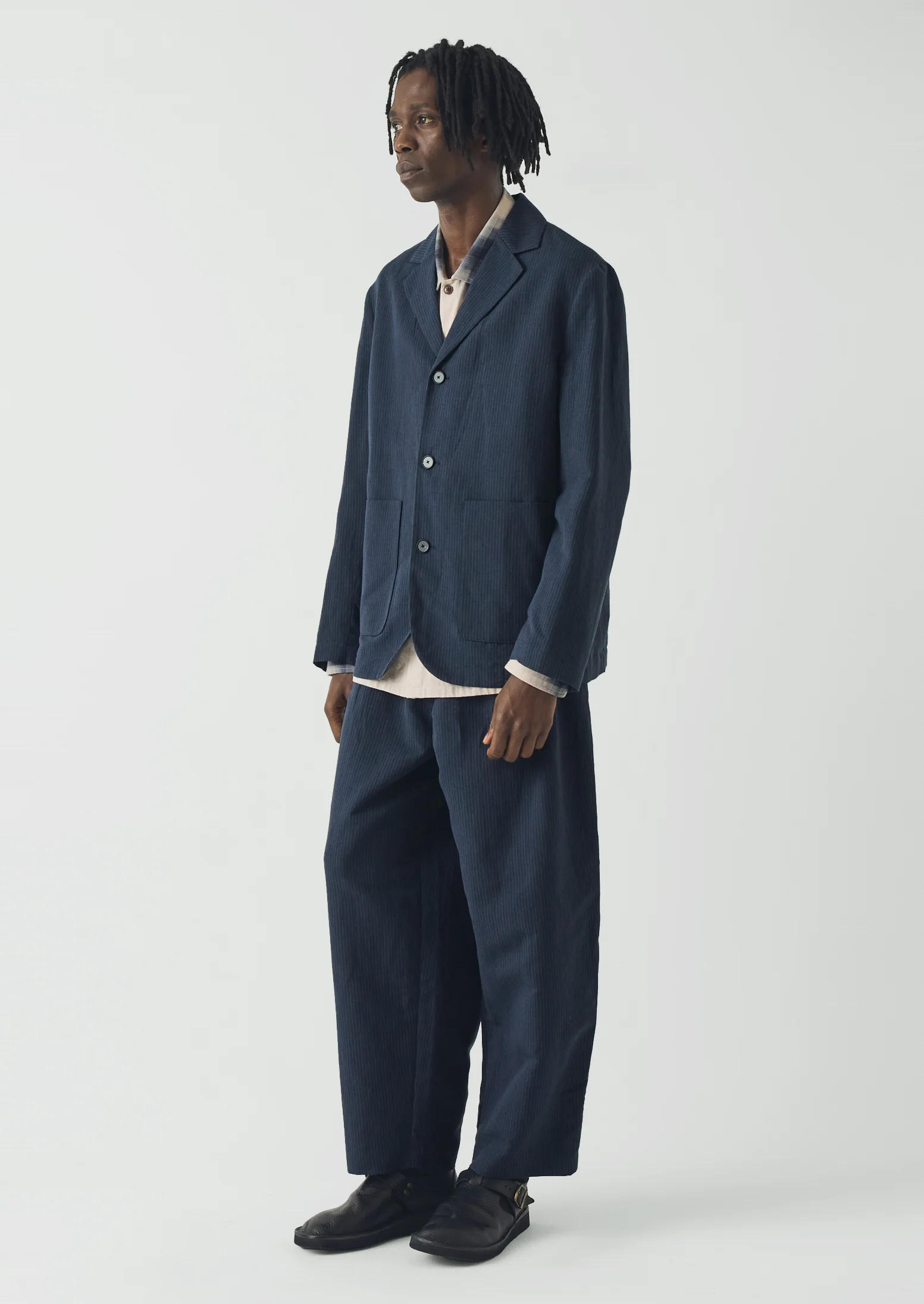 Running Stitch Cotton Linen Blazer | Navy/Fawn - Image 6