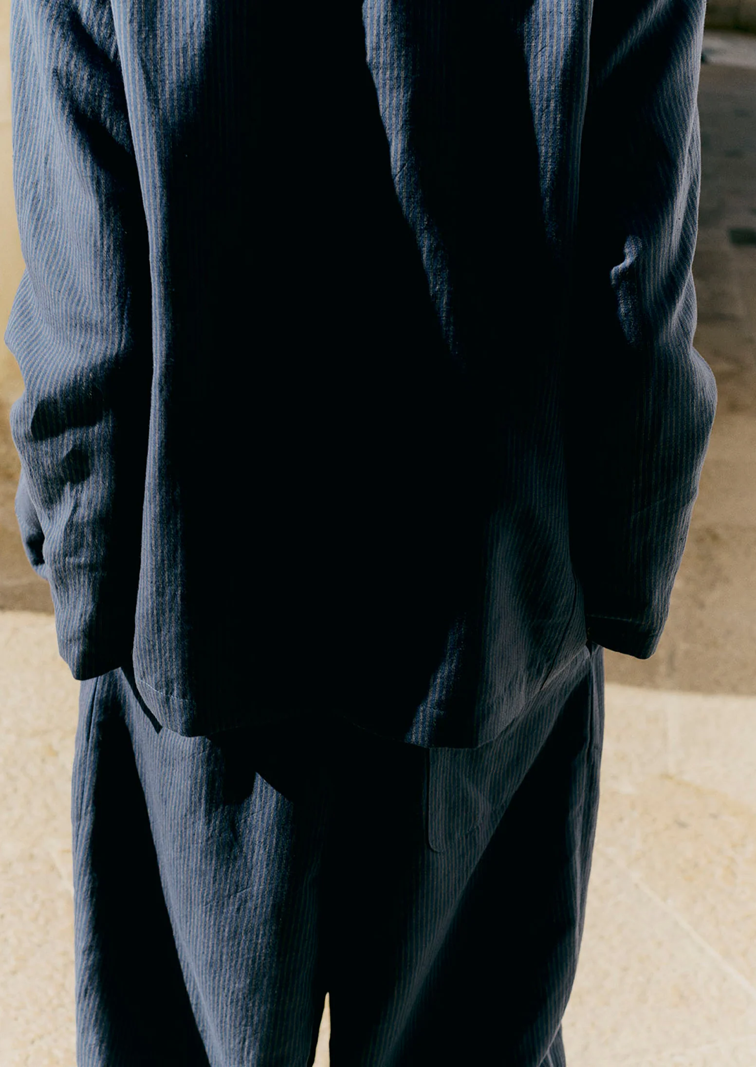 Running Stitch Cotton Linen Blazer | Navy/Fawn - Image 8