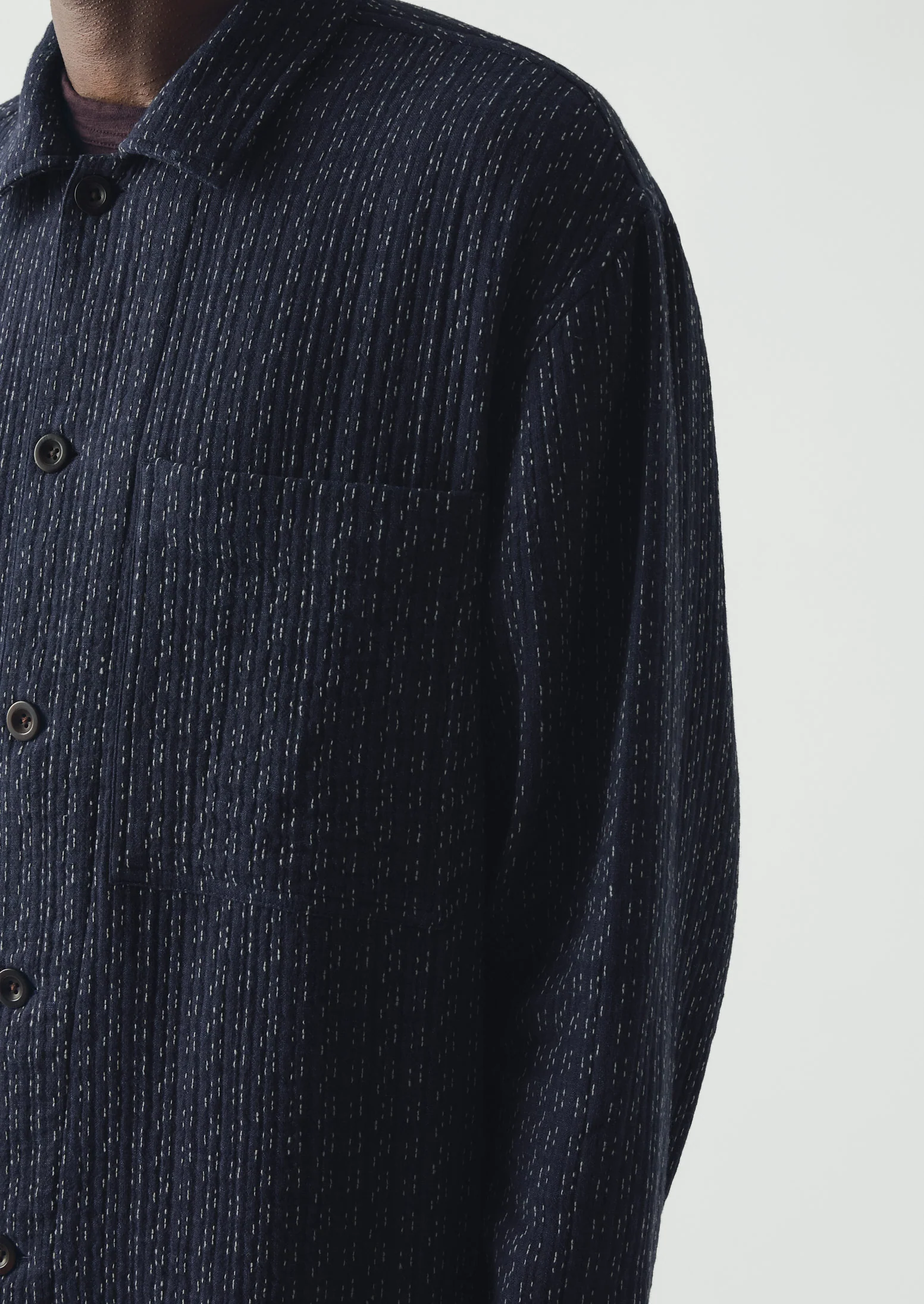 Scatter Stitch Cotton Shirt | Indigo - Image 5