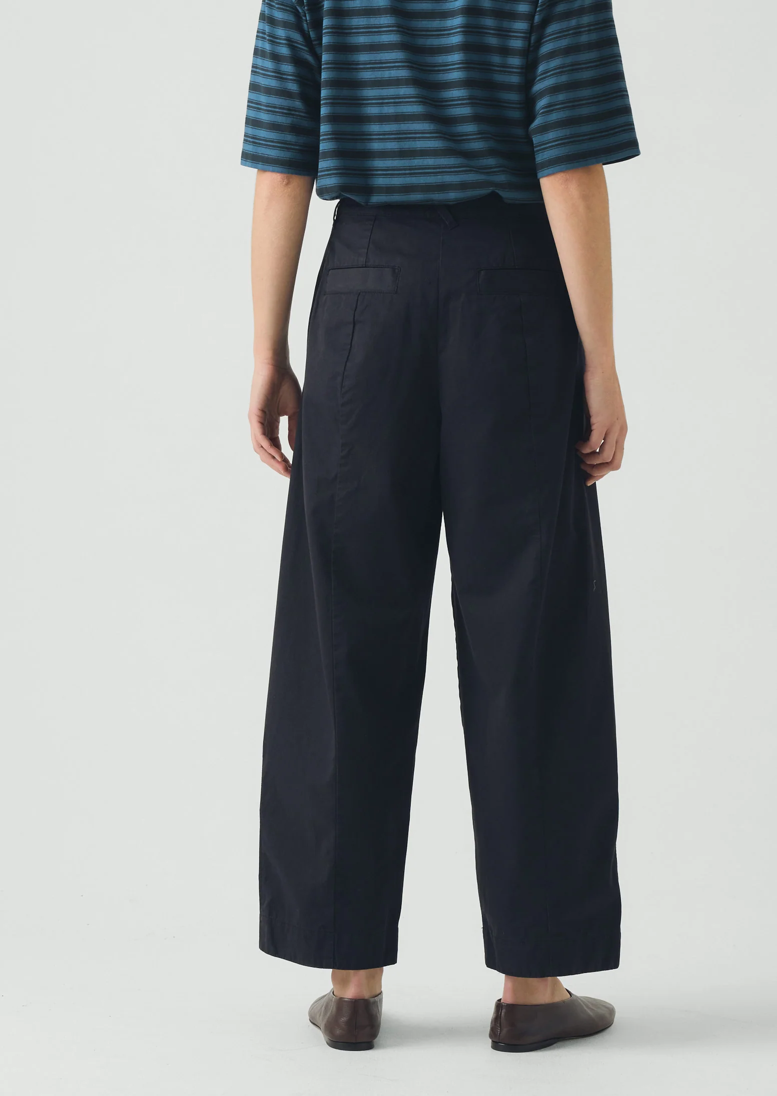 Sculpted Organic Cotton Twill Trousers | Mid Blue - Image 4