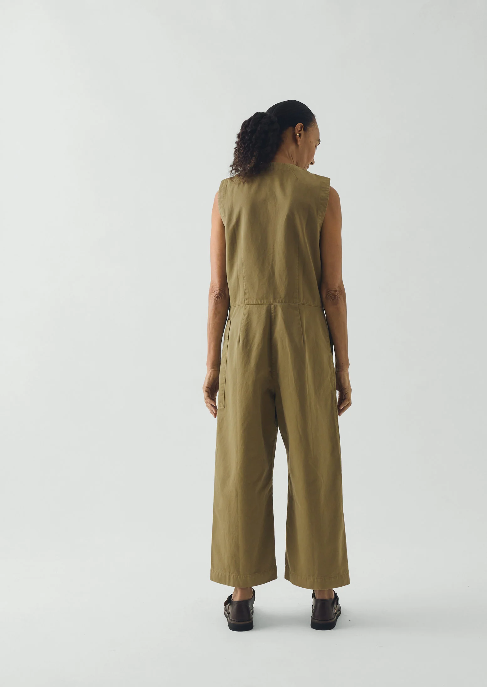 Sleeveless Cotton Twill Jumpsuit | Olive Leaf - Image 3