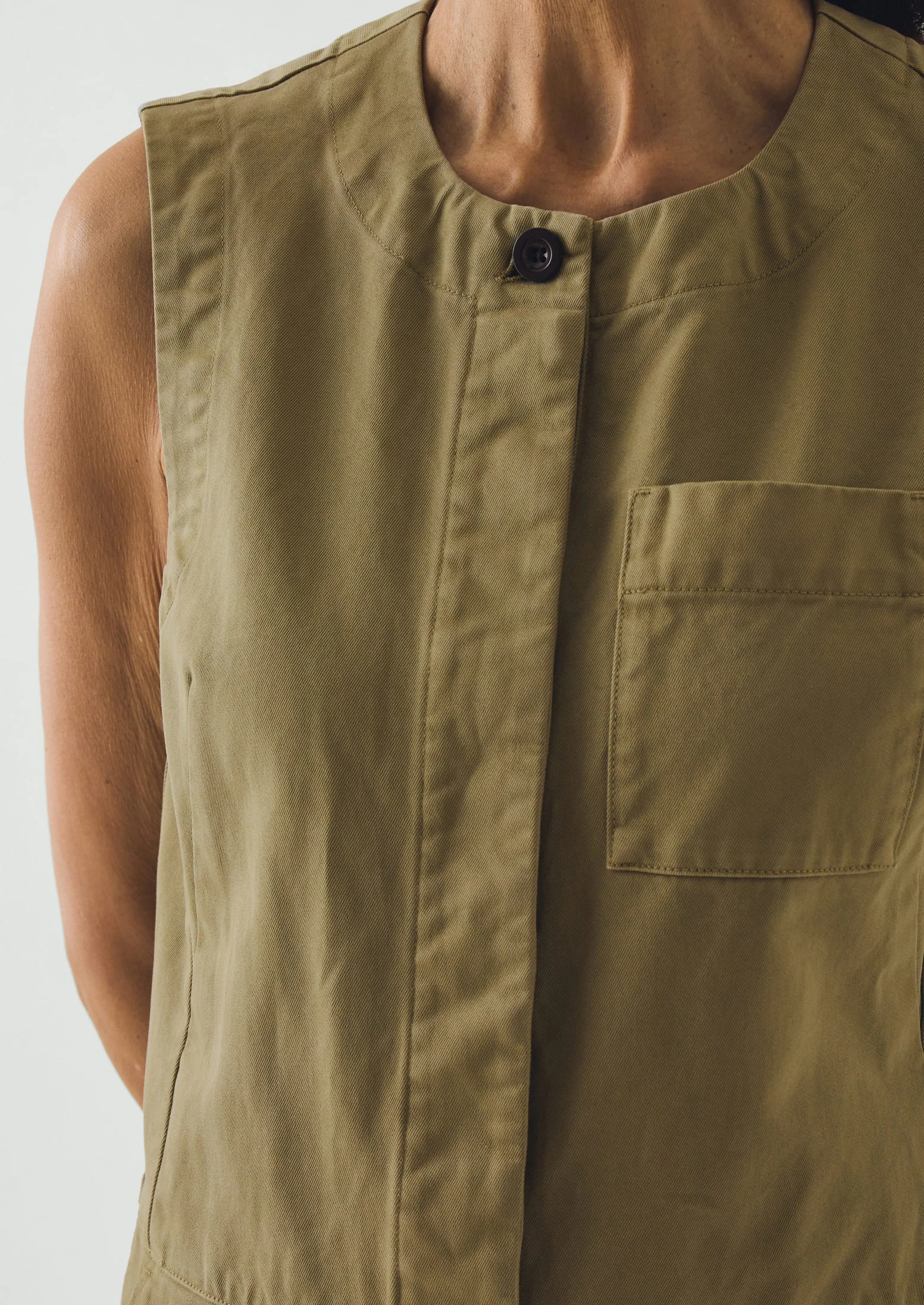 Sleeveless Cotton Twill Jumpsuit | Olive Leaf - Image 4