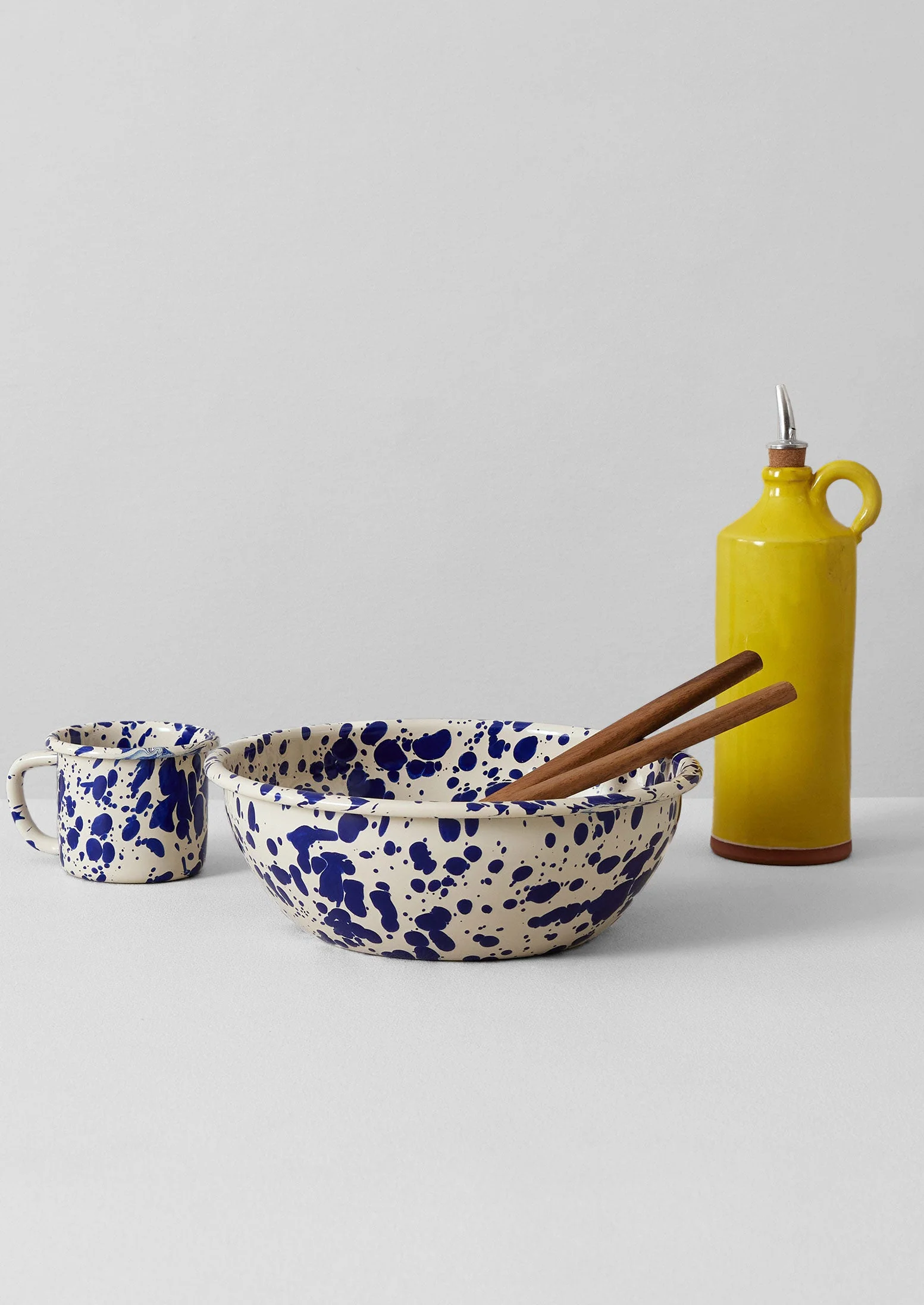 Splatter Enamel Salad Bowl | Cream/Blue - Image 3