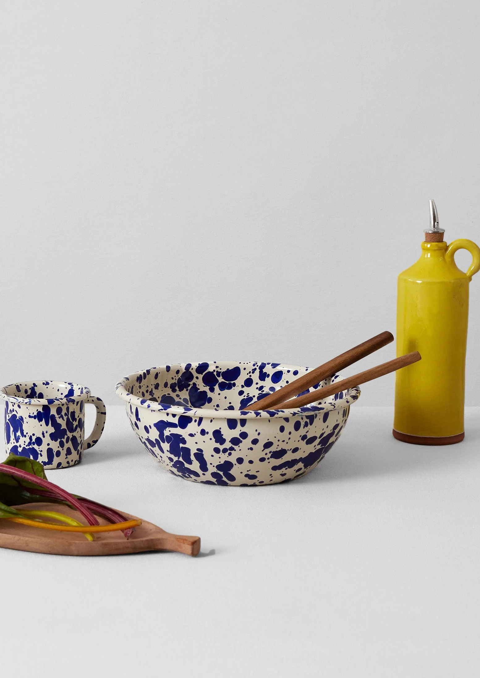 Splatter Enamel Salad Bowl | Cream/Blue - Image 4