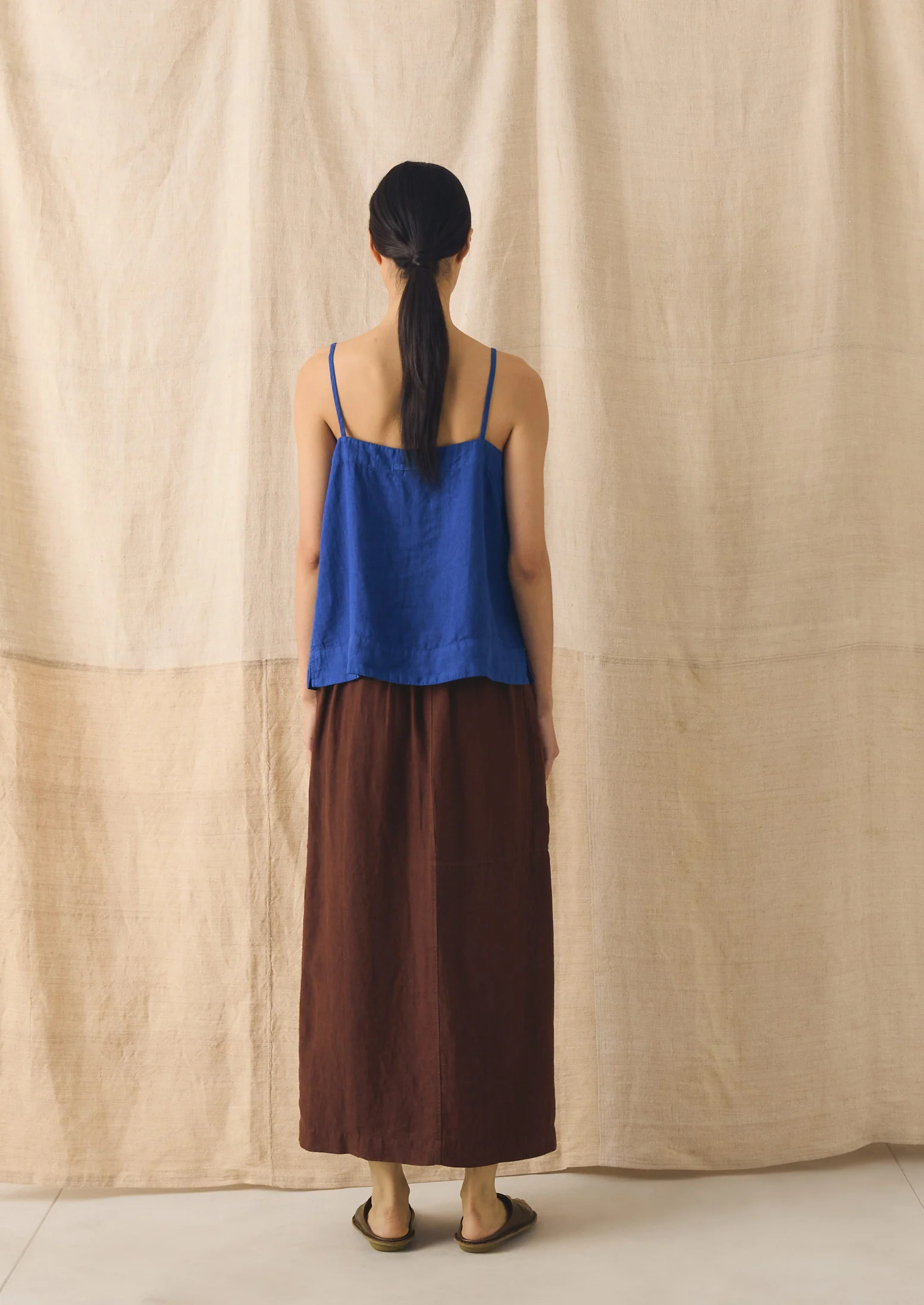 Square Neck Garment Dyed Linen Tank | Carmine Blue - Image 3