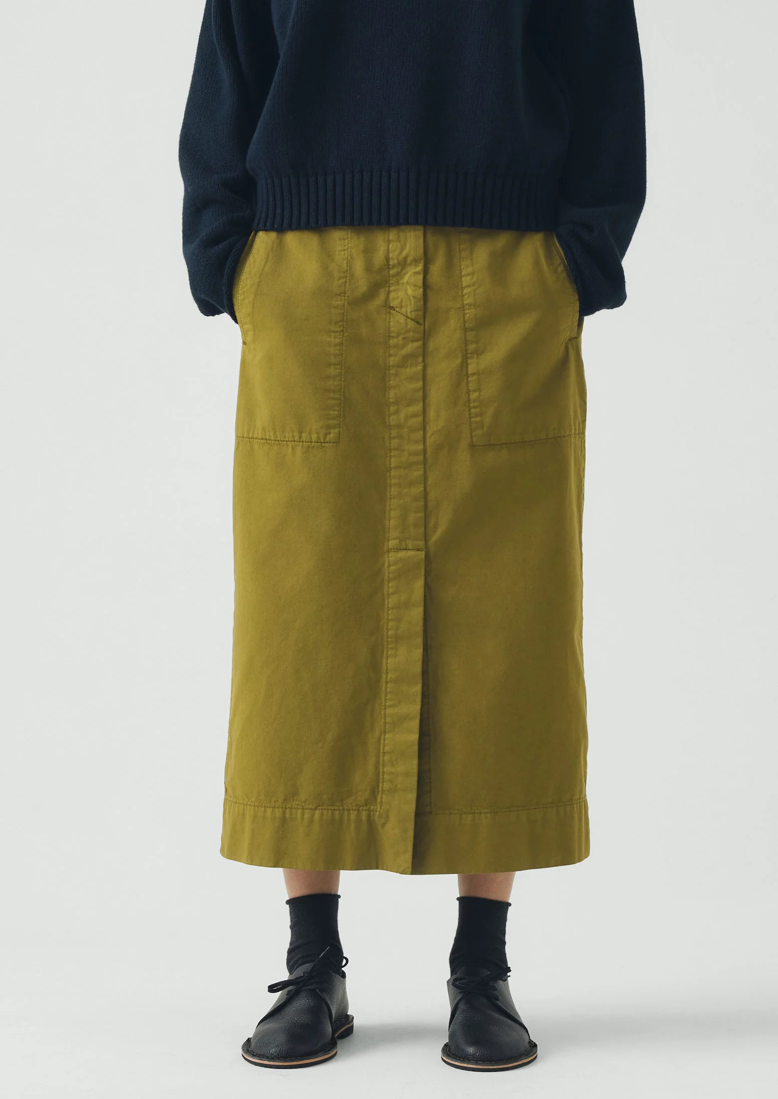 Straight Cotton Twill Skirt | Warm Olive - Image 3