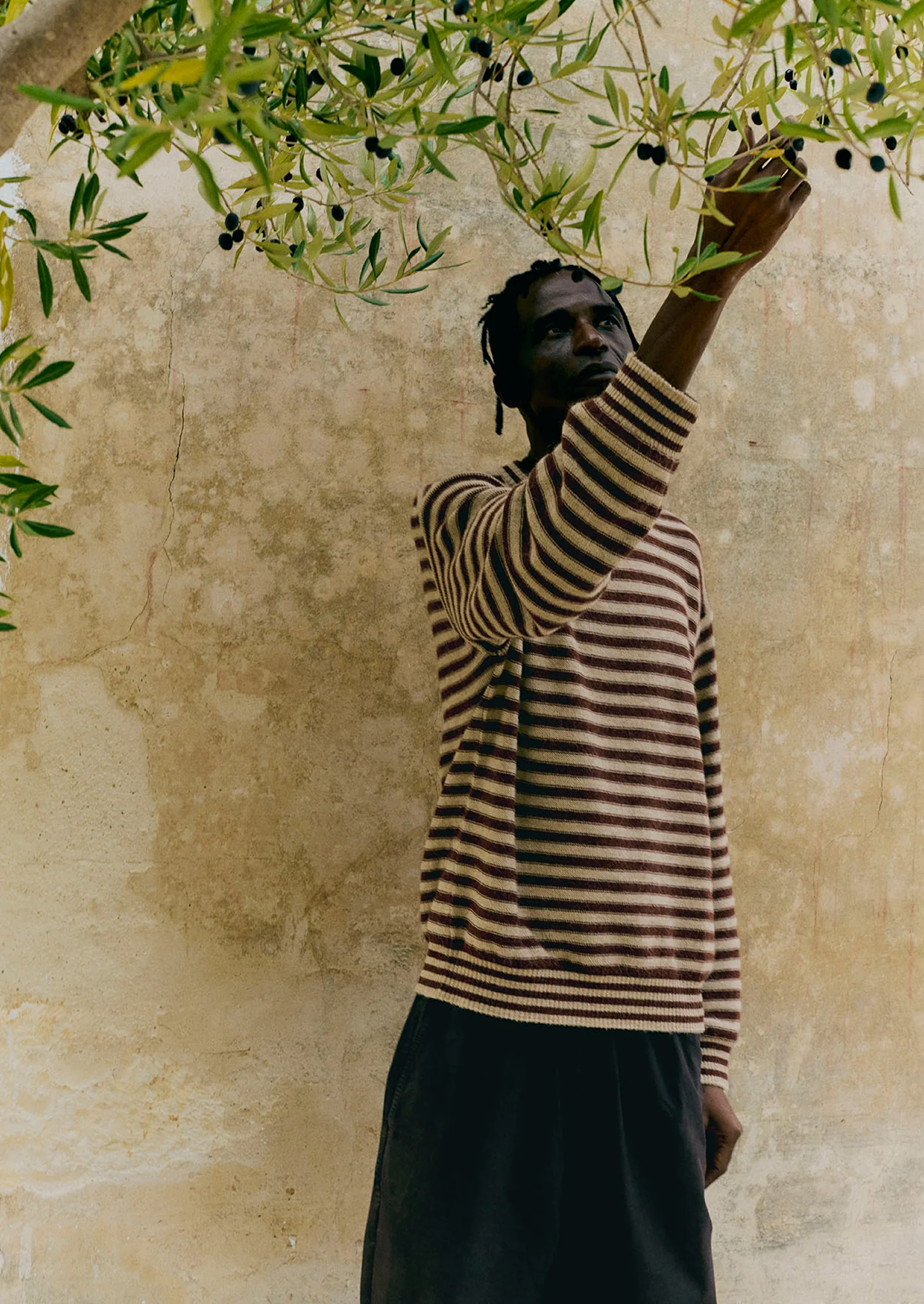 Stripe Alpaca Wool Sweater | Dark Terracotta/Oatmeal - Image 2