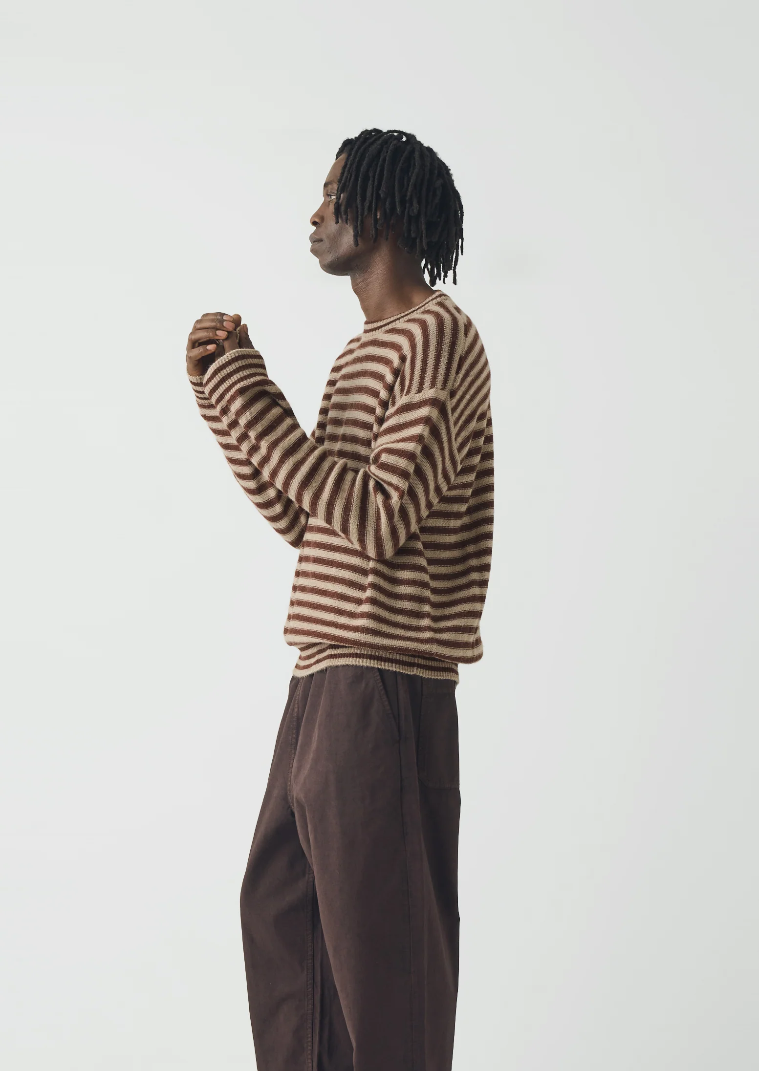 Stripe Alpaca Wool Sweater | Dark Terracotta/Oatmeal - Image 3