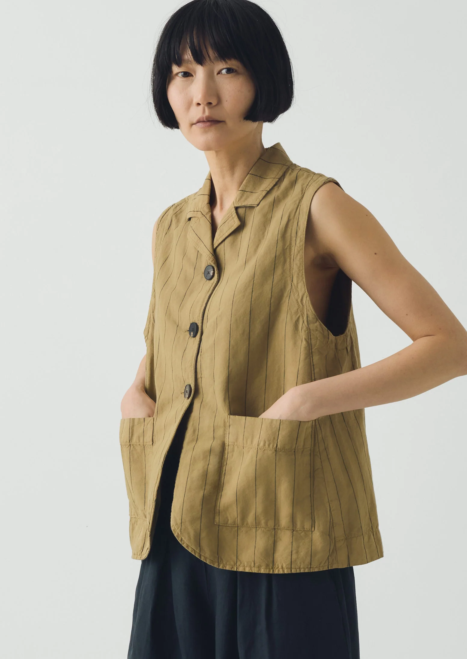 Stripe Cotton Linen Waistcoat | Fennel Seed - Image 2