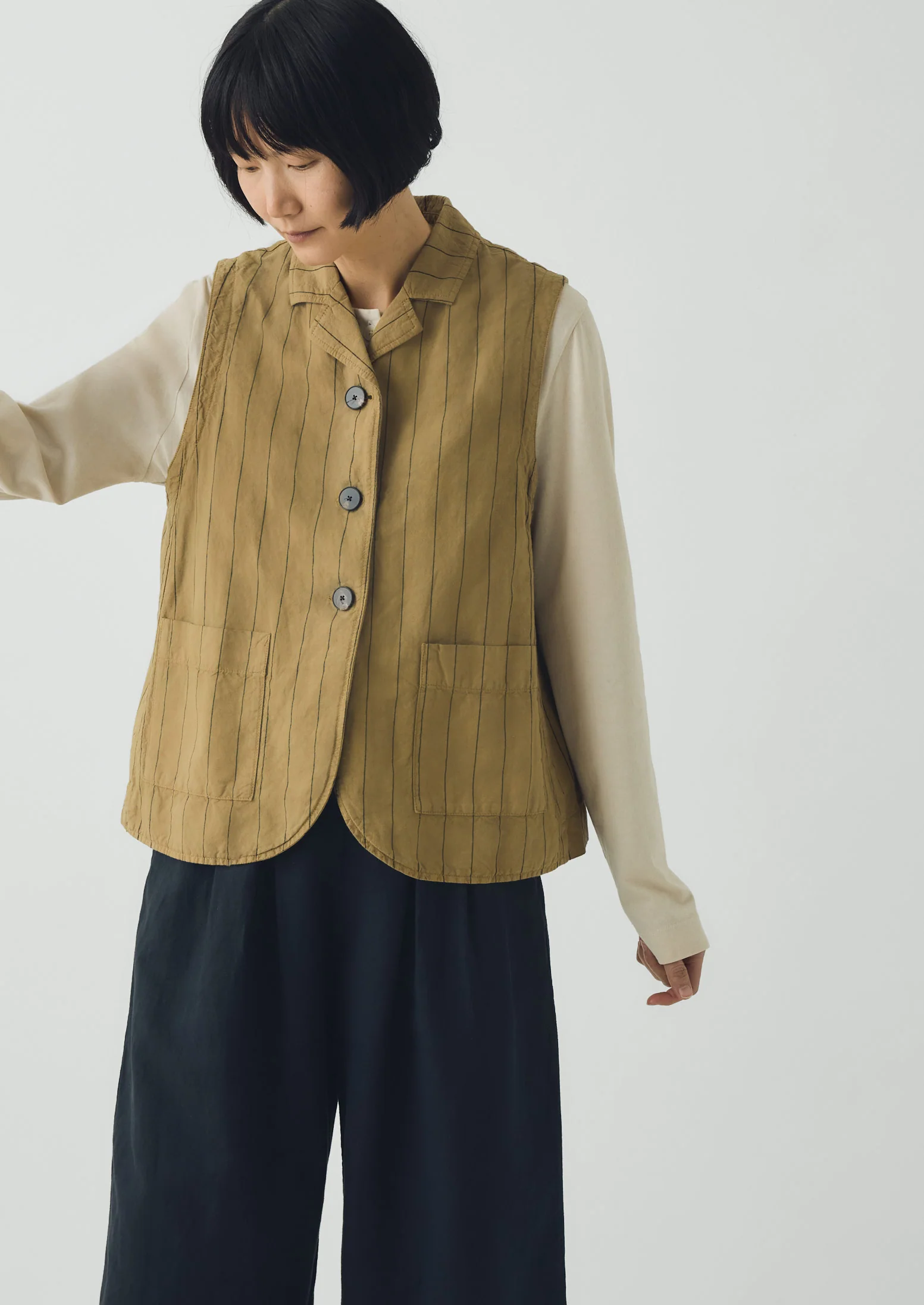Stripe Cotton Linen Waistcoat | Fennel Seed - Image 6