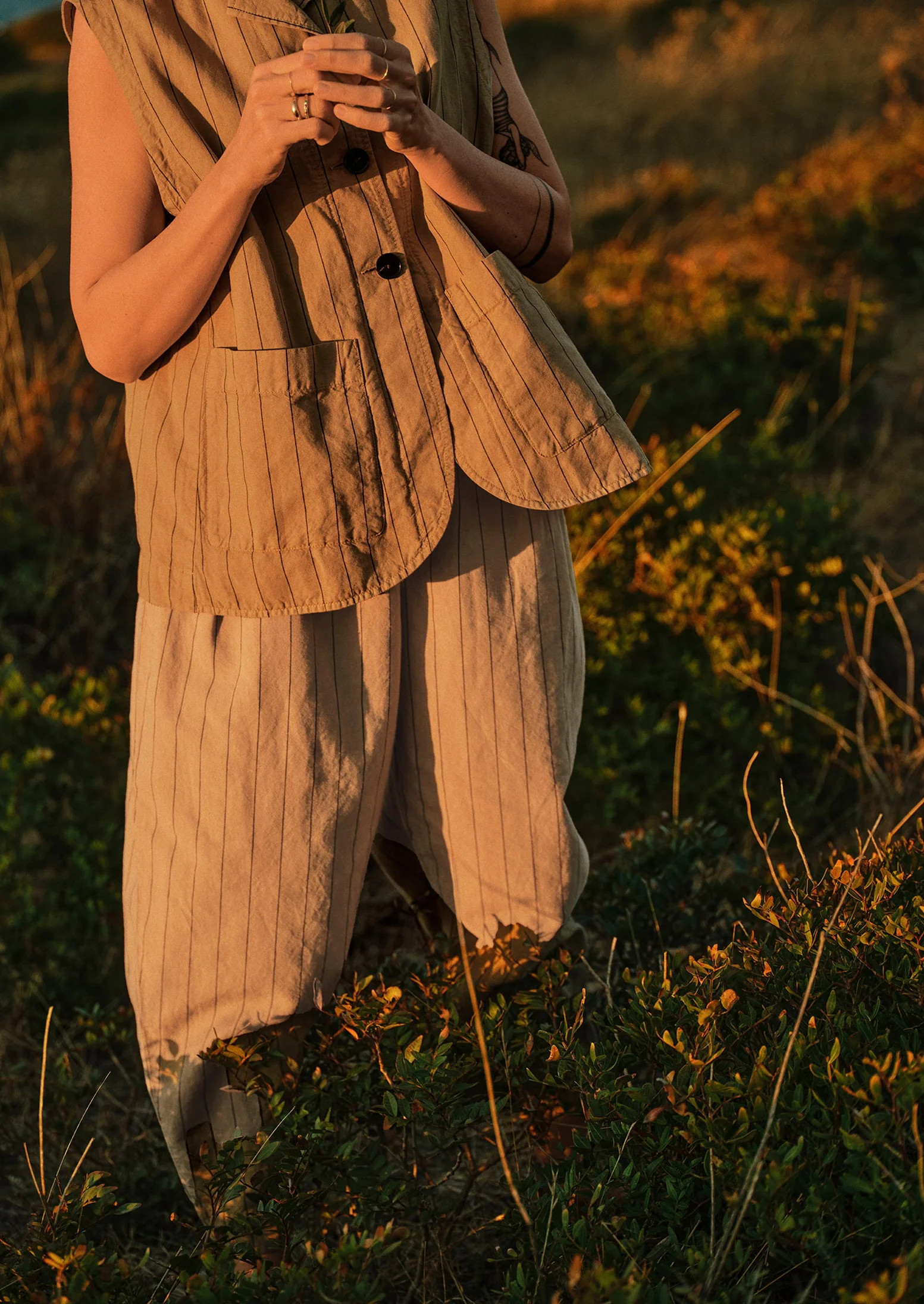 Stripe Cotton Linen Waistcoat | Fennel Seed - Image 7