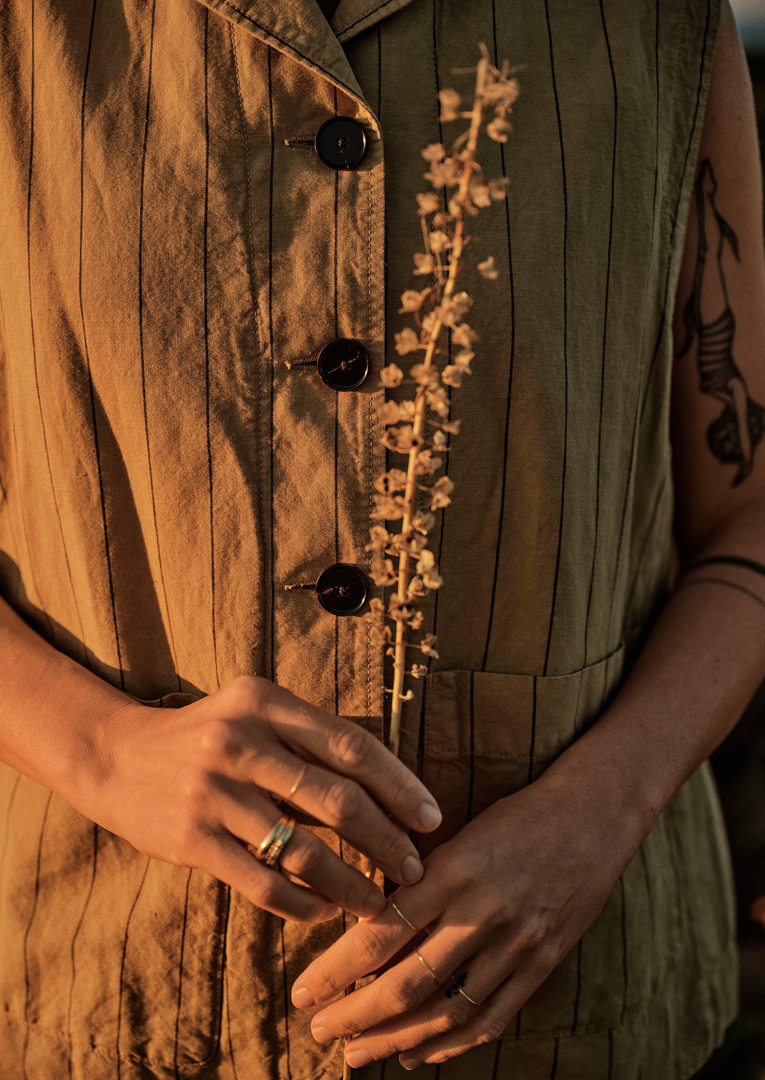 Stripe Cotton Linen Waistcoat | Fennel Seed - Image 8