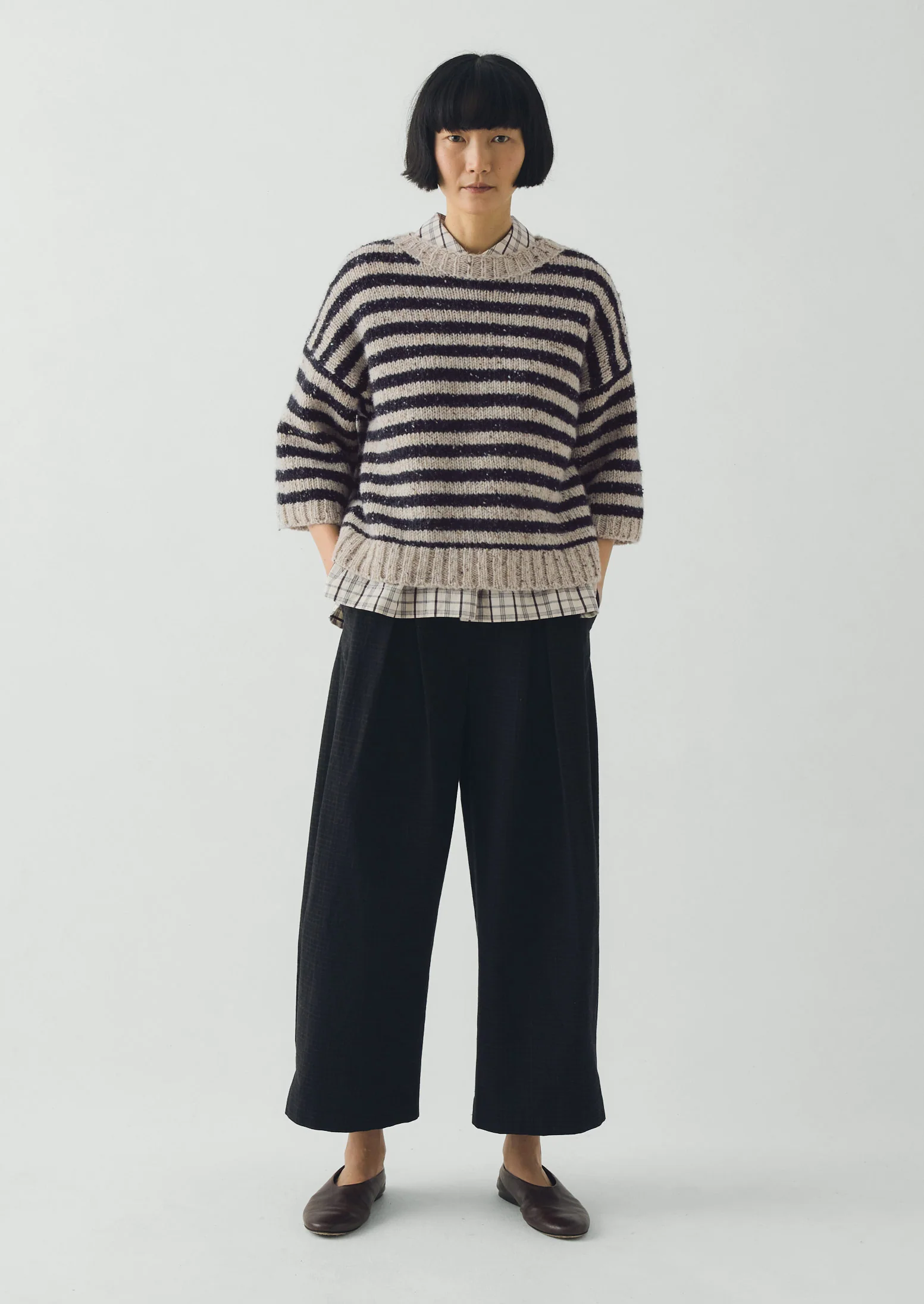 Stripe Donegal Short Sleeve Sweater | Soft Black/Oatmeal - Image 5