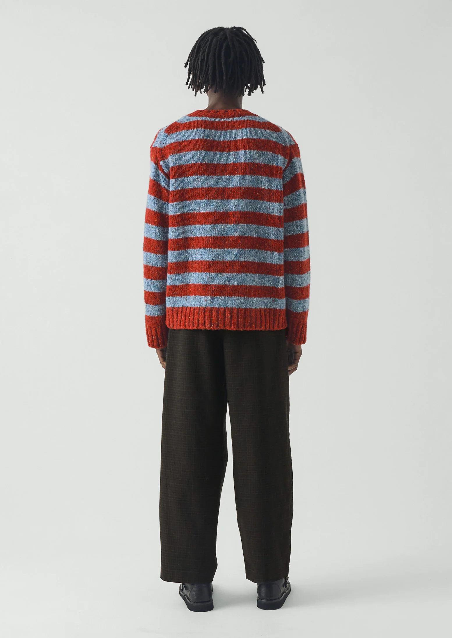 Stripe Donegal Wool Crew Neck Sweater | Red/Blue - Image 3