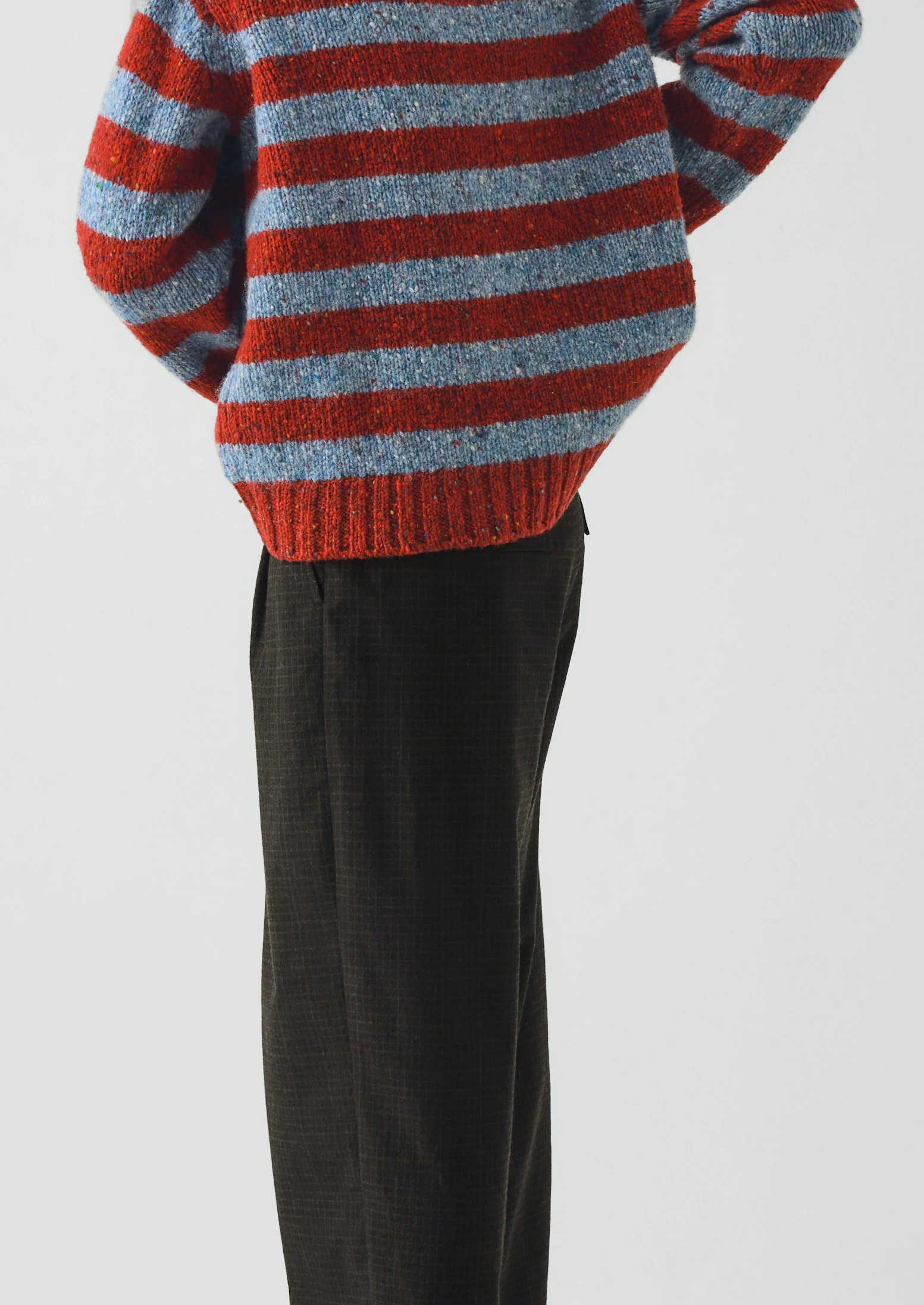 Stripe Donegal Wool Crew Neck Sweater | Red/Blue - Image 4