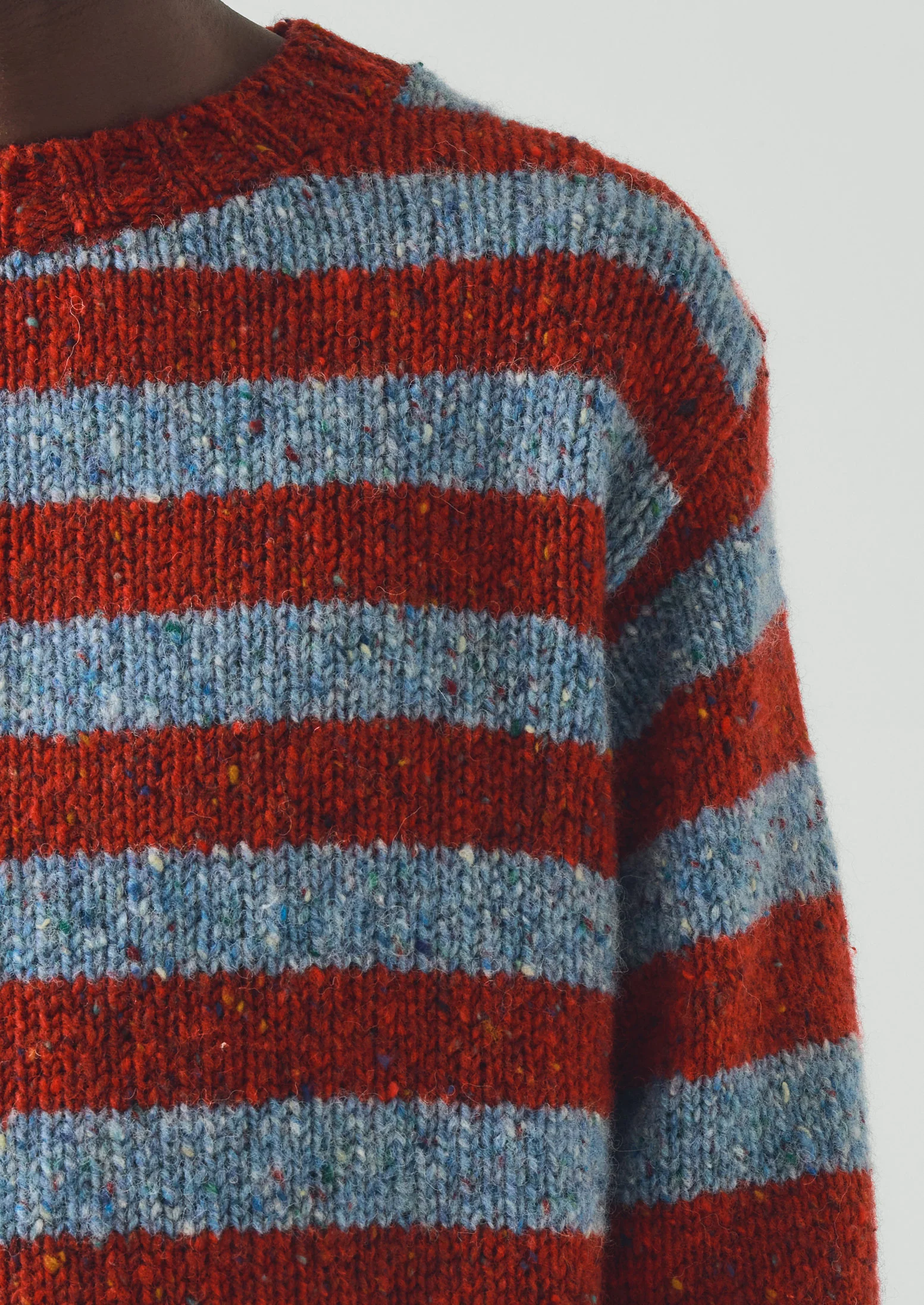 Stripe Donegal Wool Crew Neck Sweater | Red/Blue - Image 5