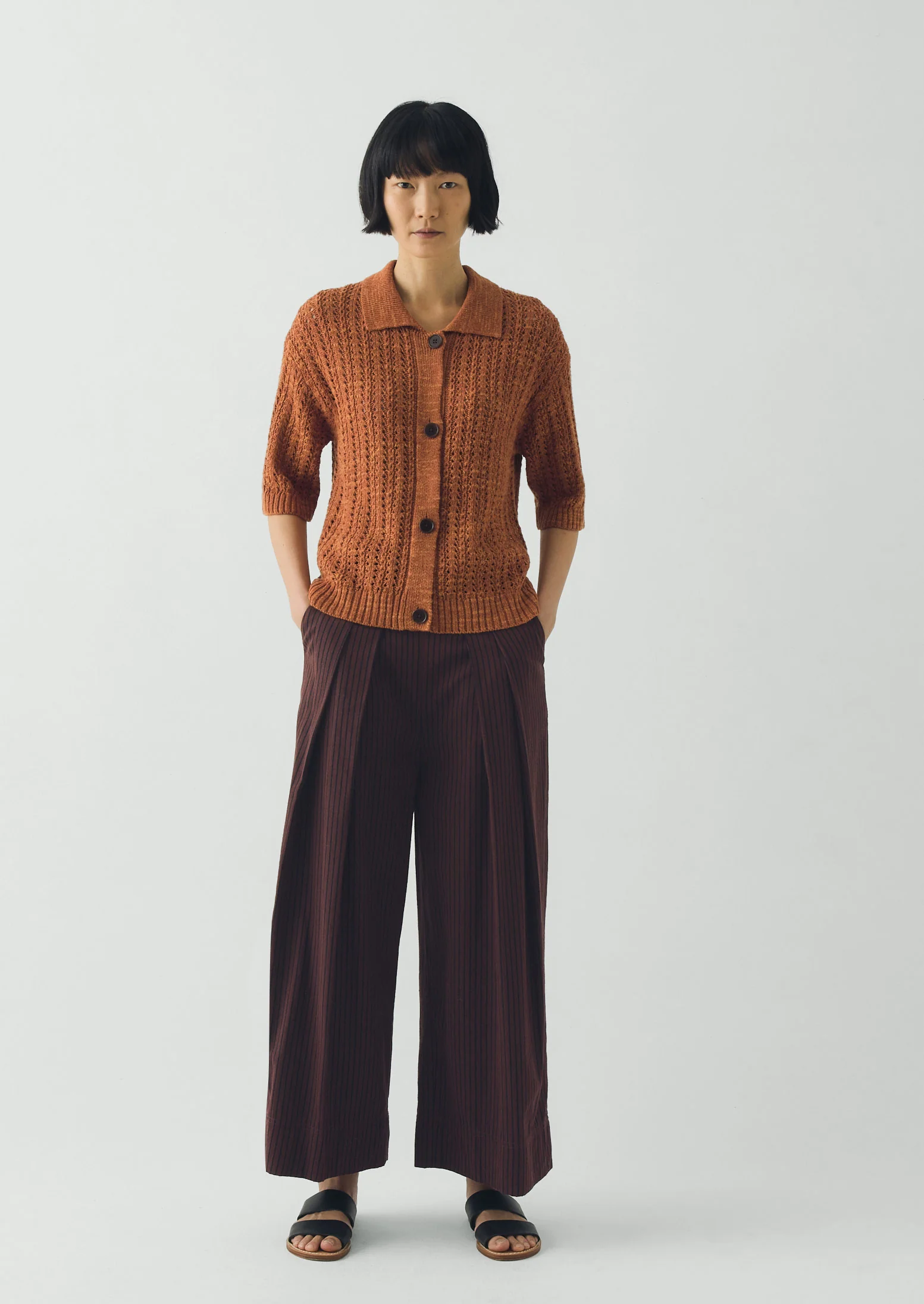 Stripe Fisherman Cotton Trousers | Black/Multi - Image 2