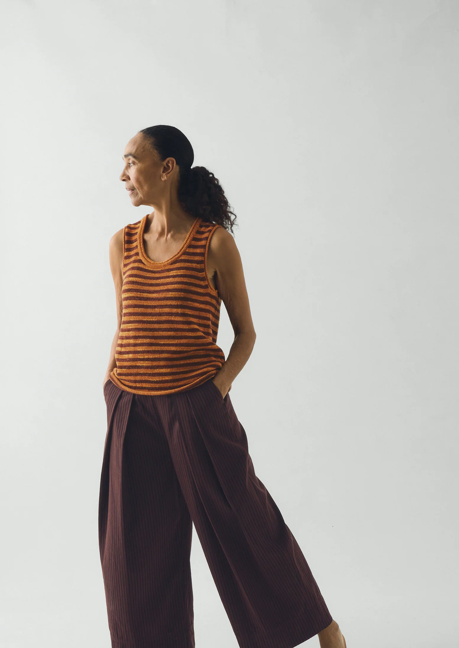 Stripe Linen Cotton Knitted Vest | Beetroot/Butterscotch - Image 2