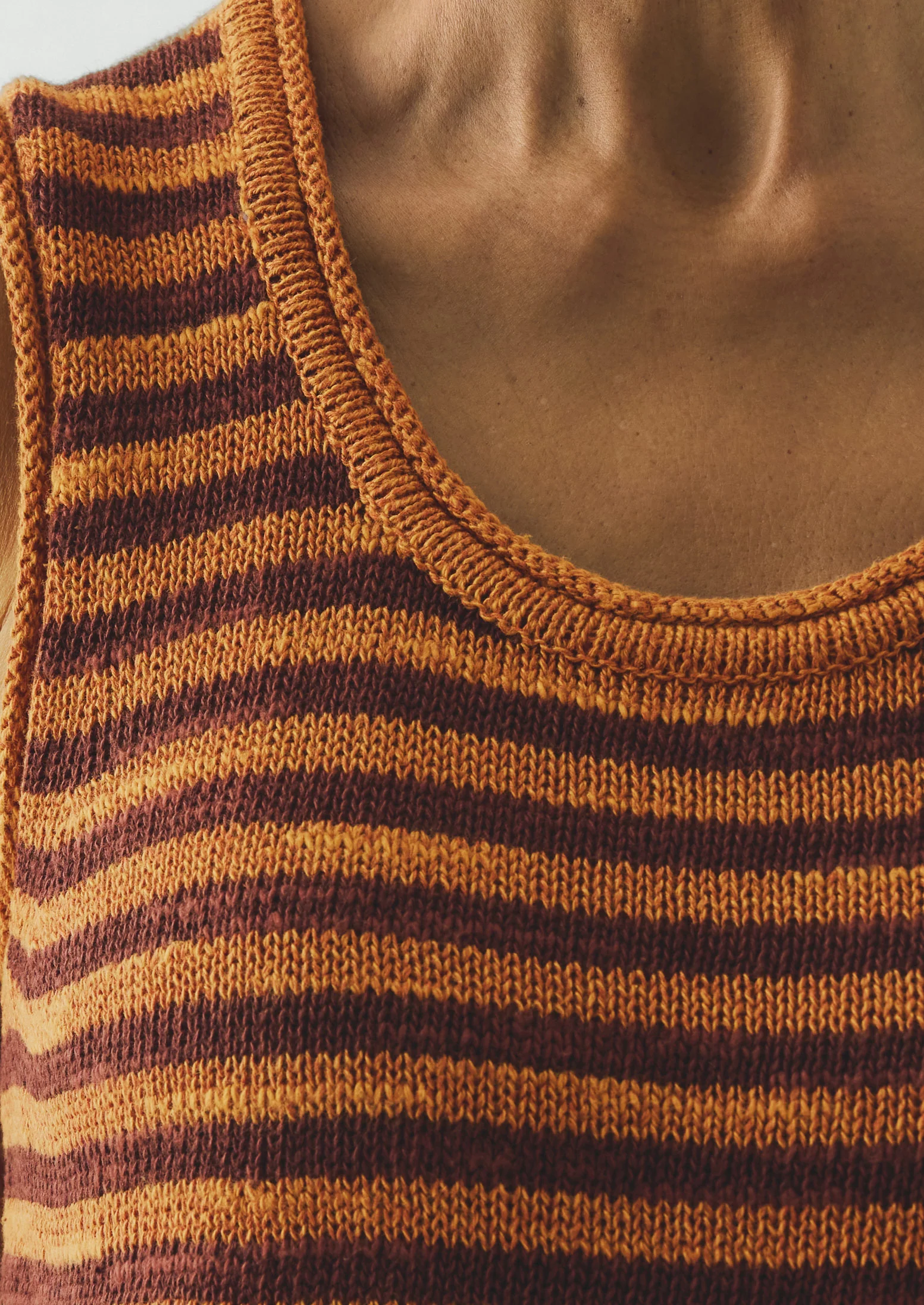 Stripe Linen Cotton Knitted Vest | Beetroot/Butterscotch - Image 3