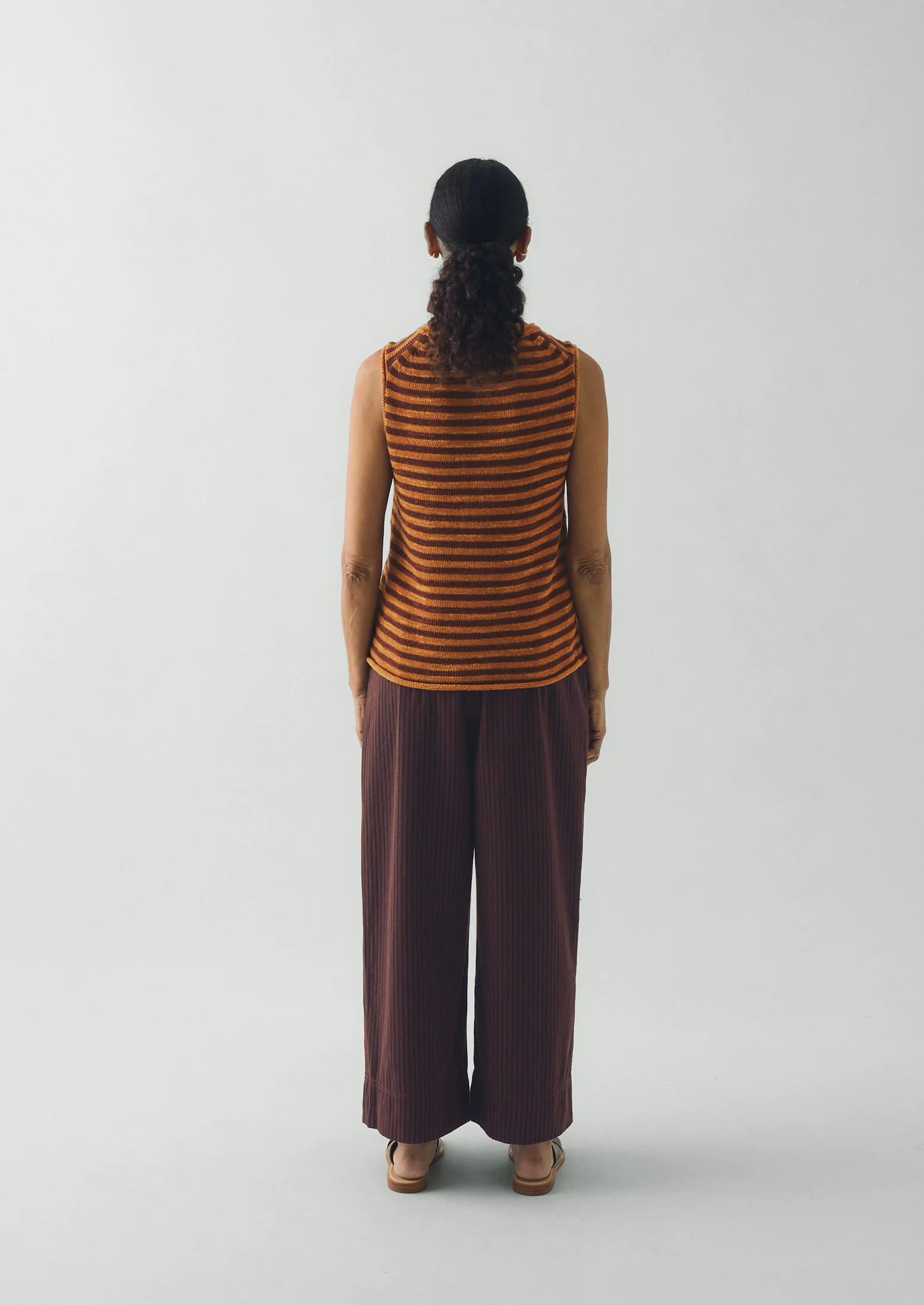 Stripe Linen Cotton Knitted Vest | Beetroot/Butterscotch - Image 4