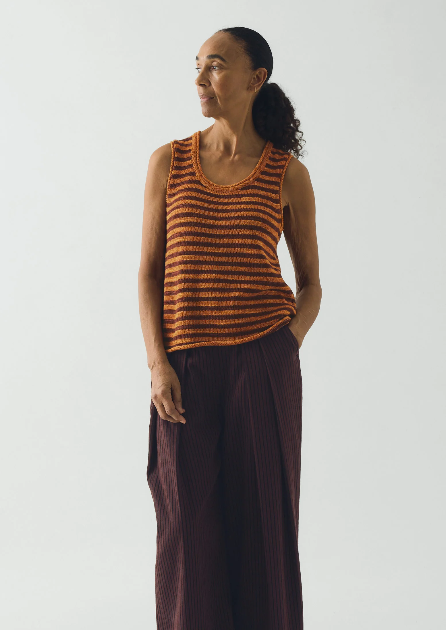 Stripe Linen Cotton Knitted Vest | Beetroot/Butterscotch - Image 5